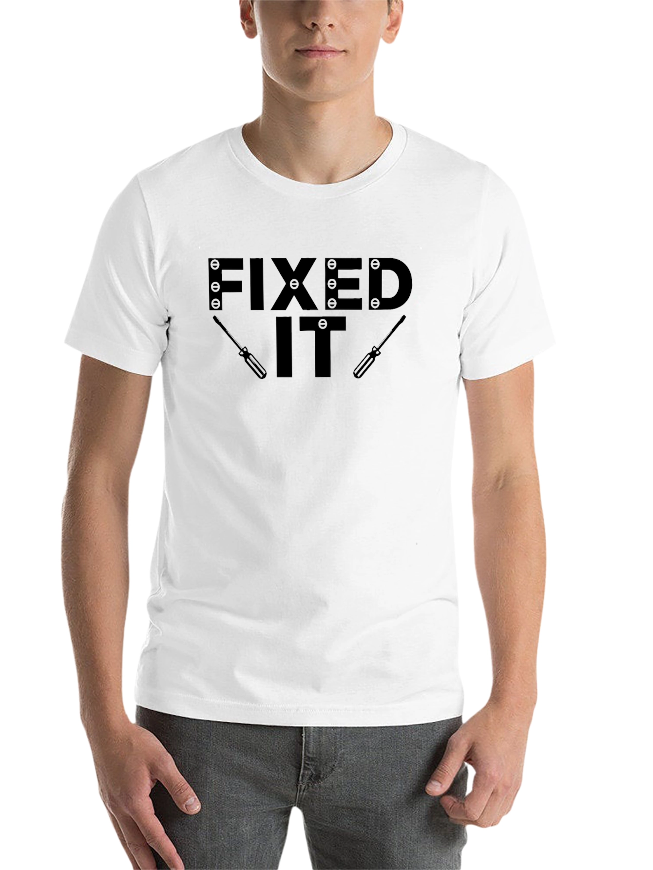 Black Fixed It T-Shirt - Repairman Humor view 14