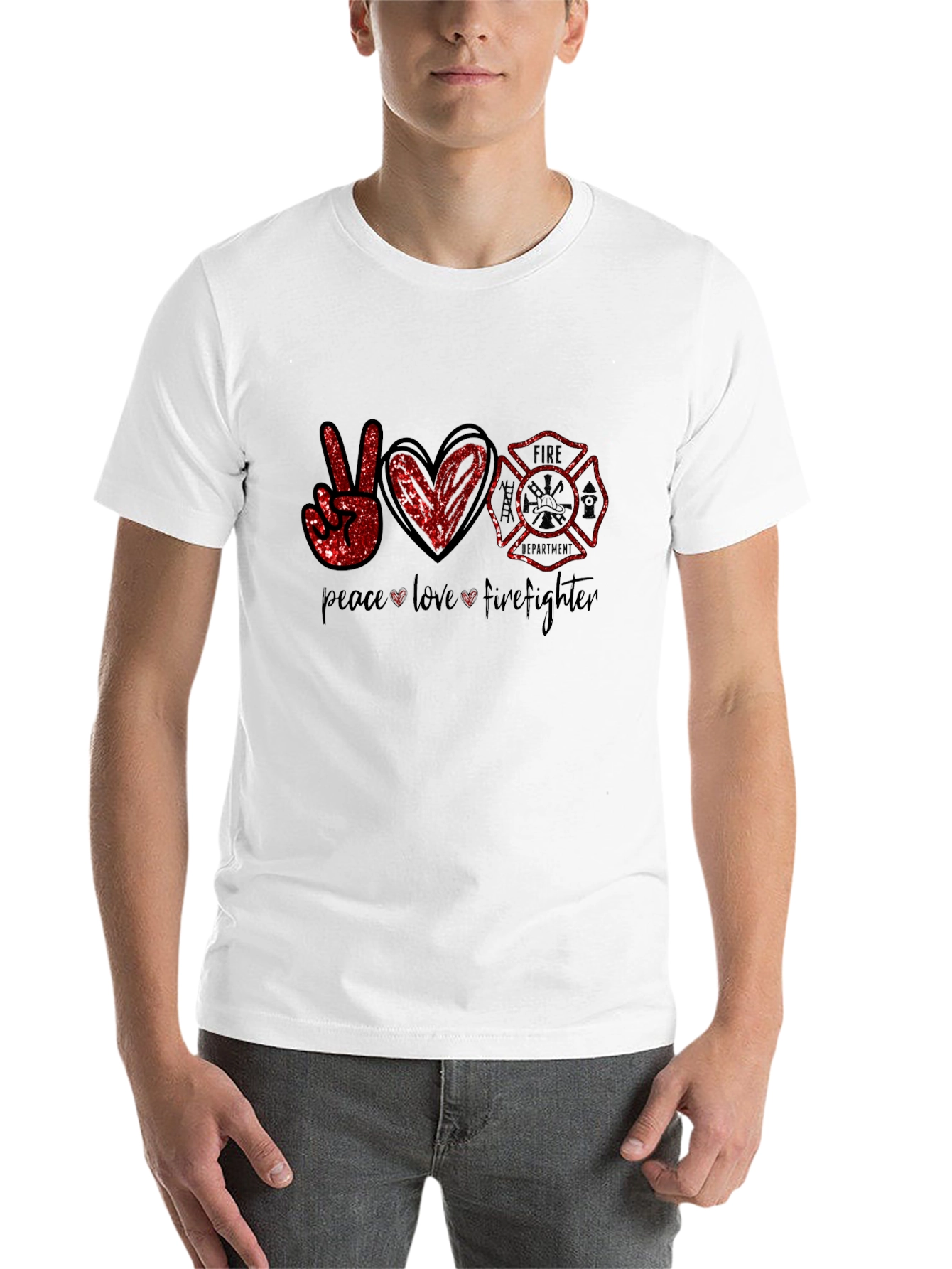 Black Peace Love Firefighter Graphic Tee view 14