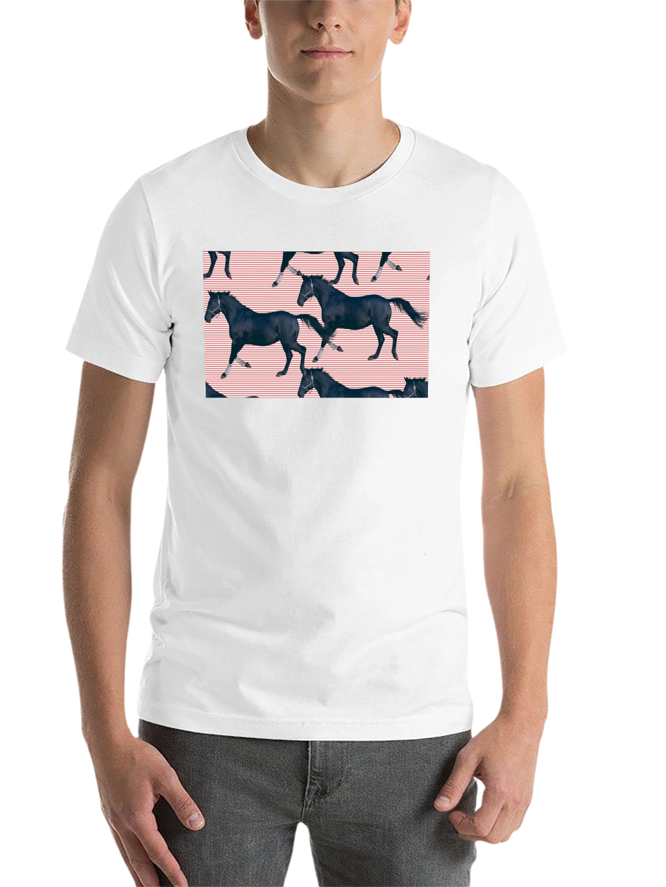 Black Black Horse Pattern T-Shirt view 14