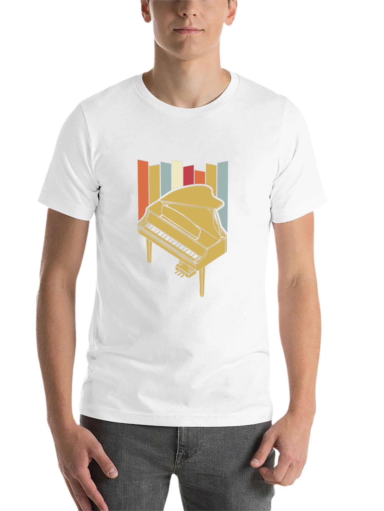 Black Retro Piano Graphic Tee - Vintage Music Lover T-Shirt view 14