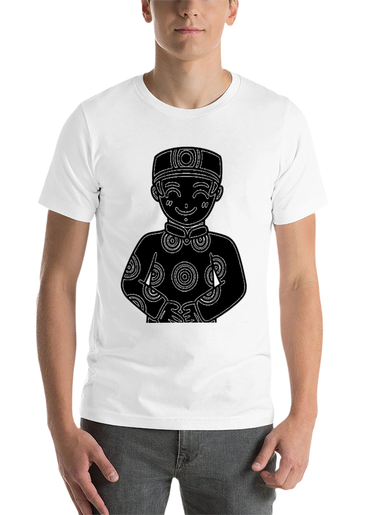 Black Black T-Shirt with Cute Cartoon Boy Design view 14