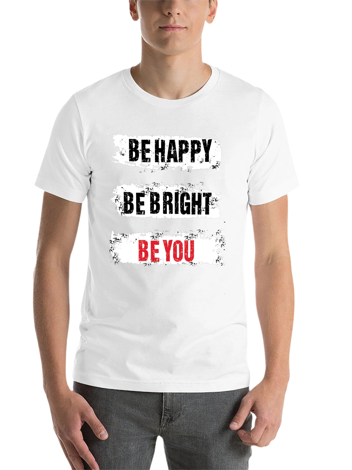 Black Be Happy T-Shirt - Motivational Graphic Tee view 14