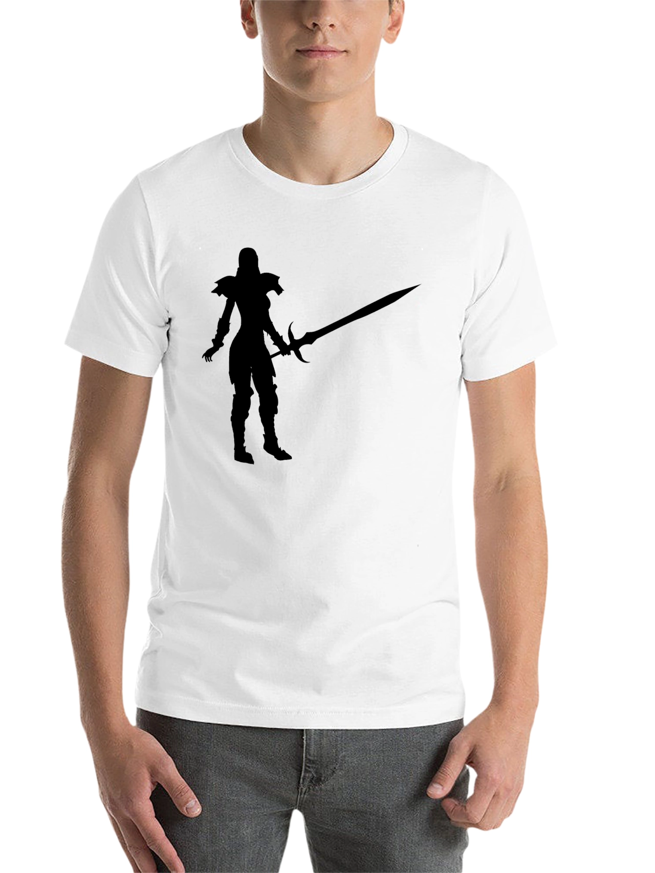 Black Warrior Silhouette Graphic Black T-Shirt view 14