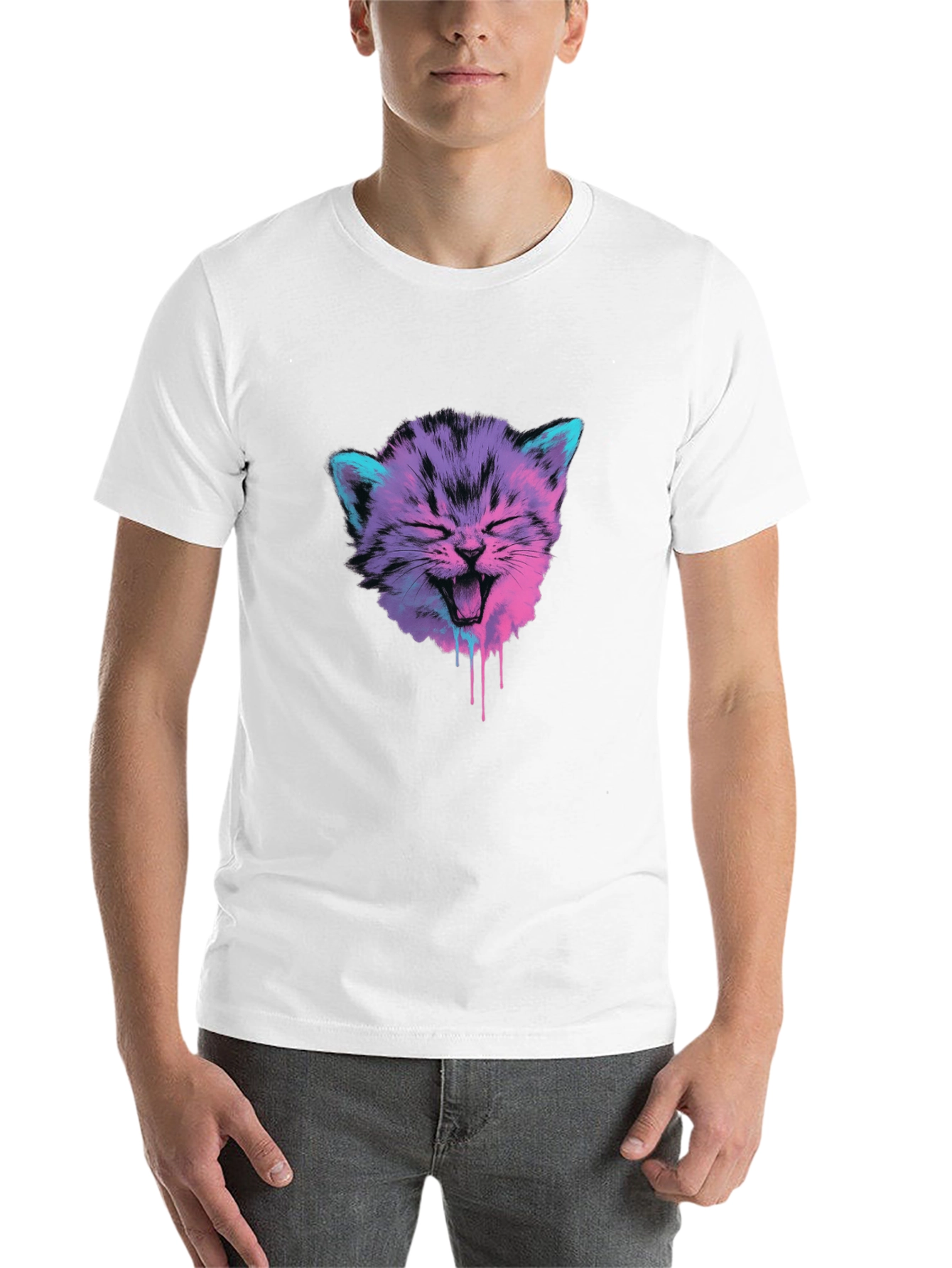 Black Vaporwave Cat Graphic Tee - Black Cotton Blend view 14