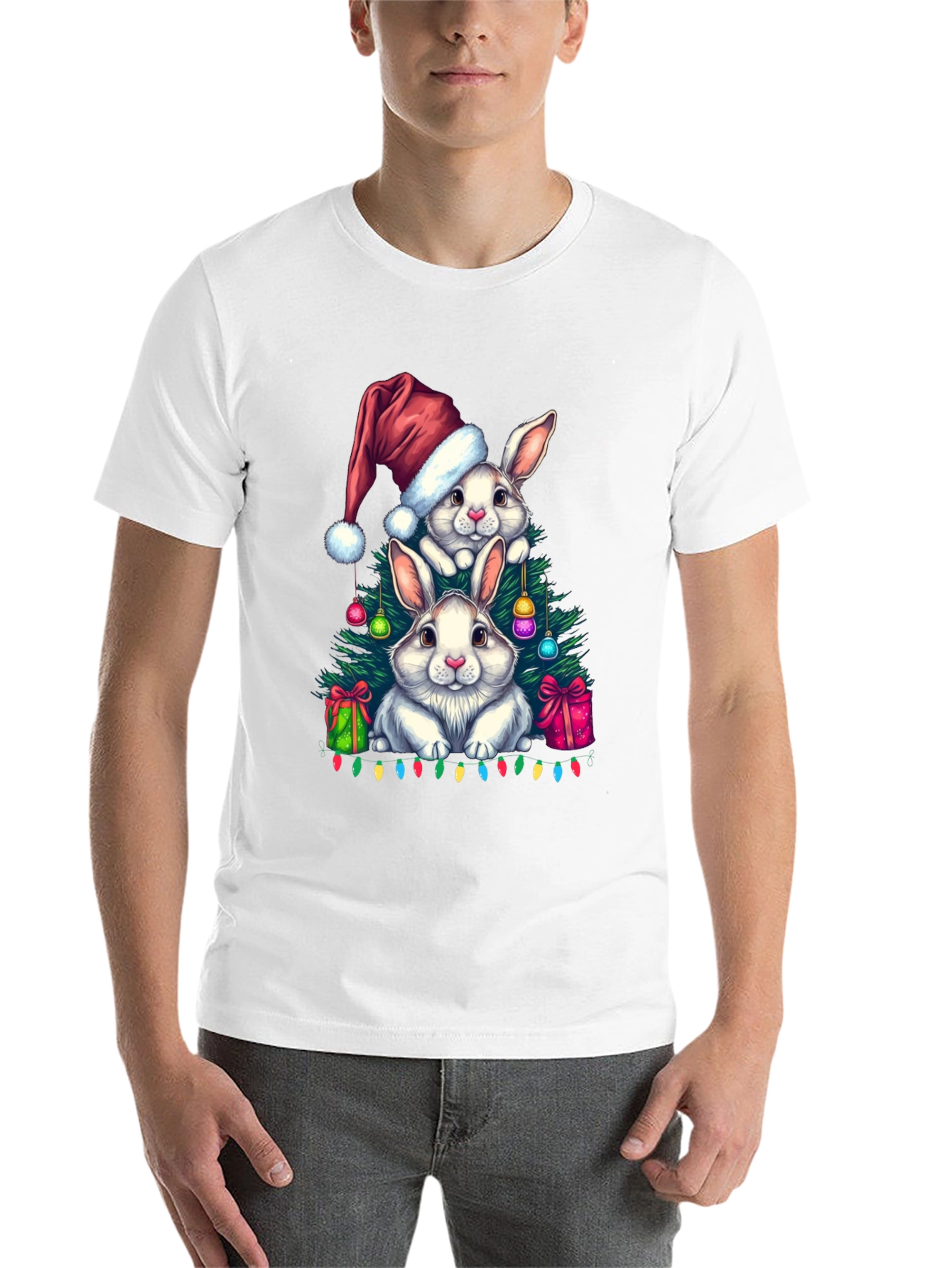 Black Christmas Bunny T-Shirt: Festive Holiday Rabbit Design view 14