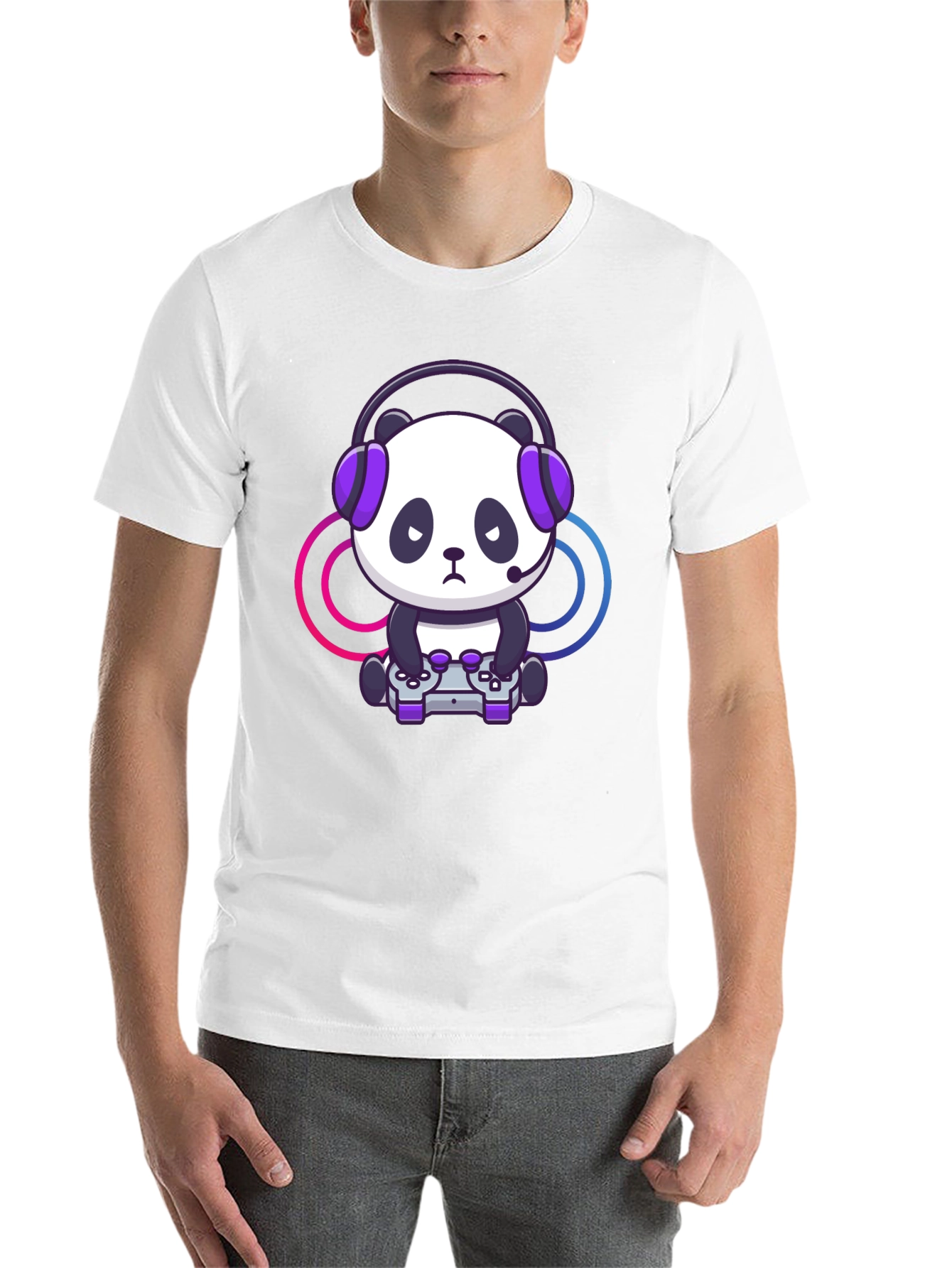 Black Gamer Panda Graphic T-Shirt - Black view 14
