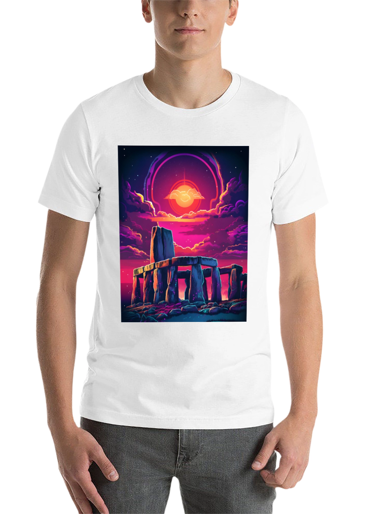 Black Stonehenge Sunset Graphic Tee - Black Cotton Blend view 14