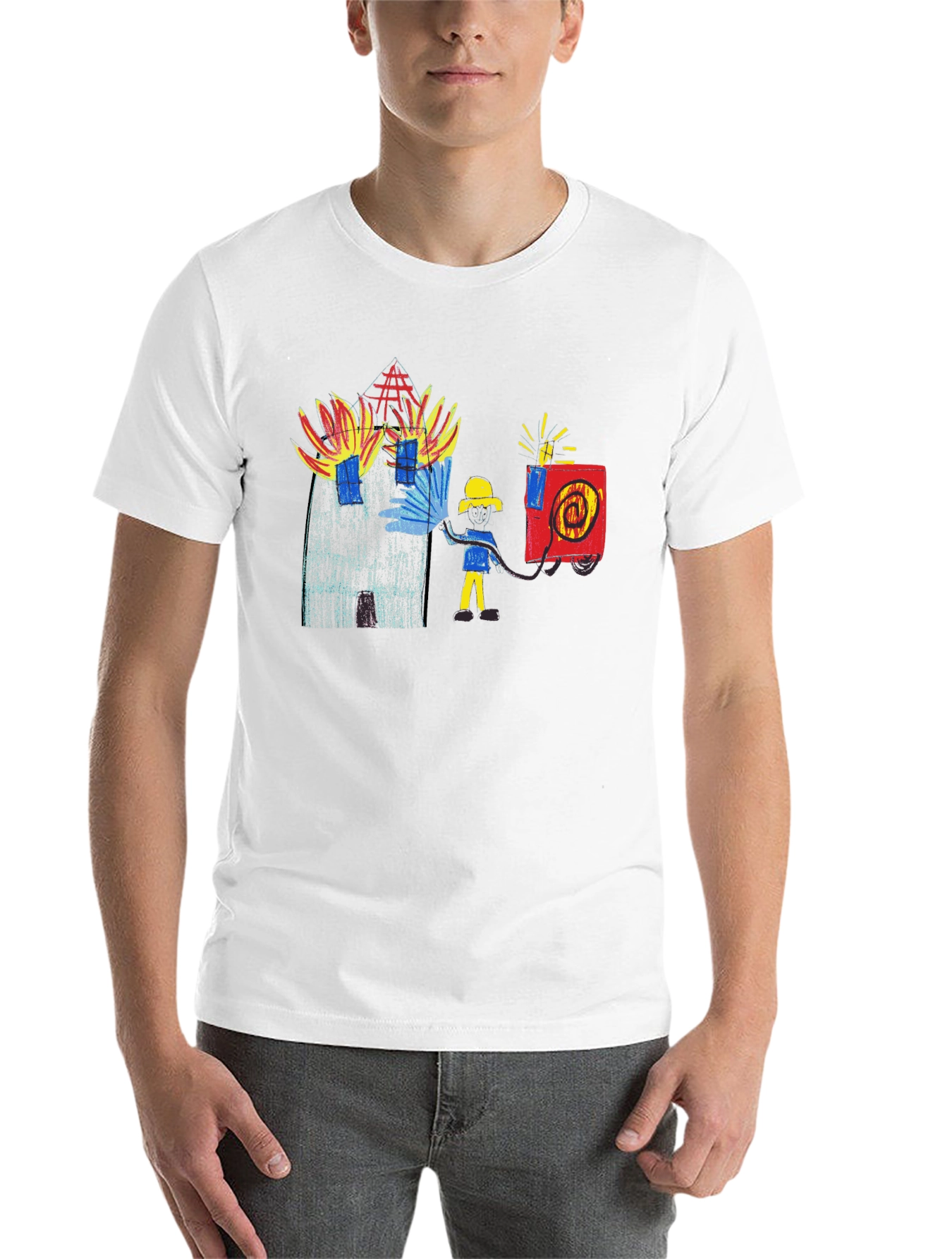 Black Fireman Drawing Graphic Black T-Shirt view 14
