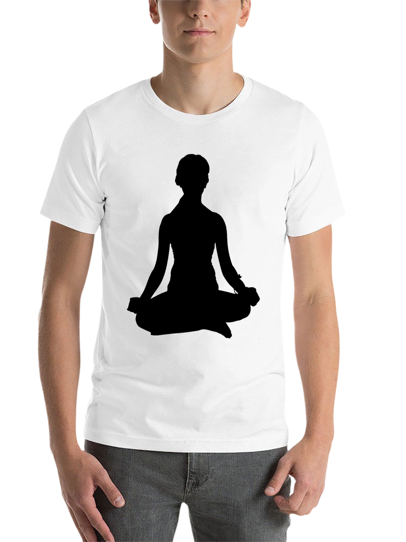 Black Men's Black T-Shirt - Meditating Silhouette Design view 14