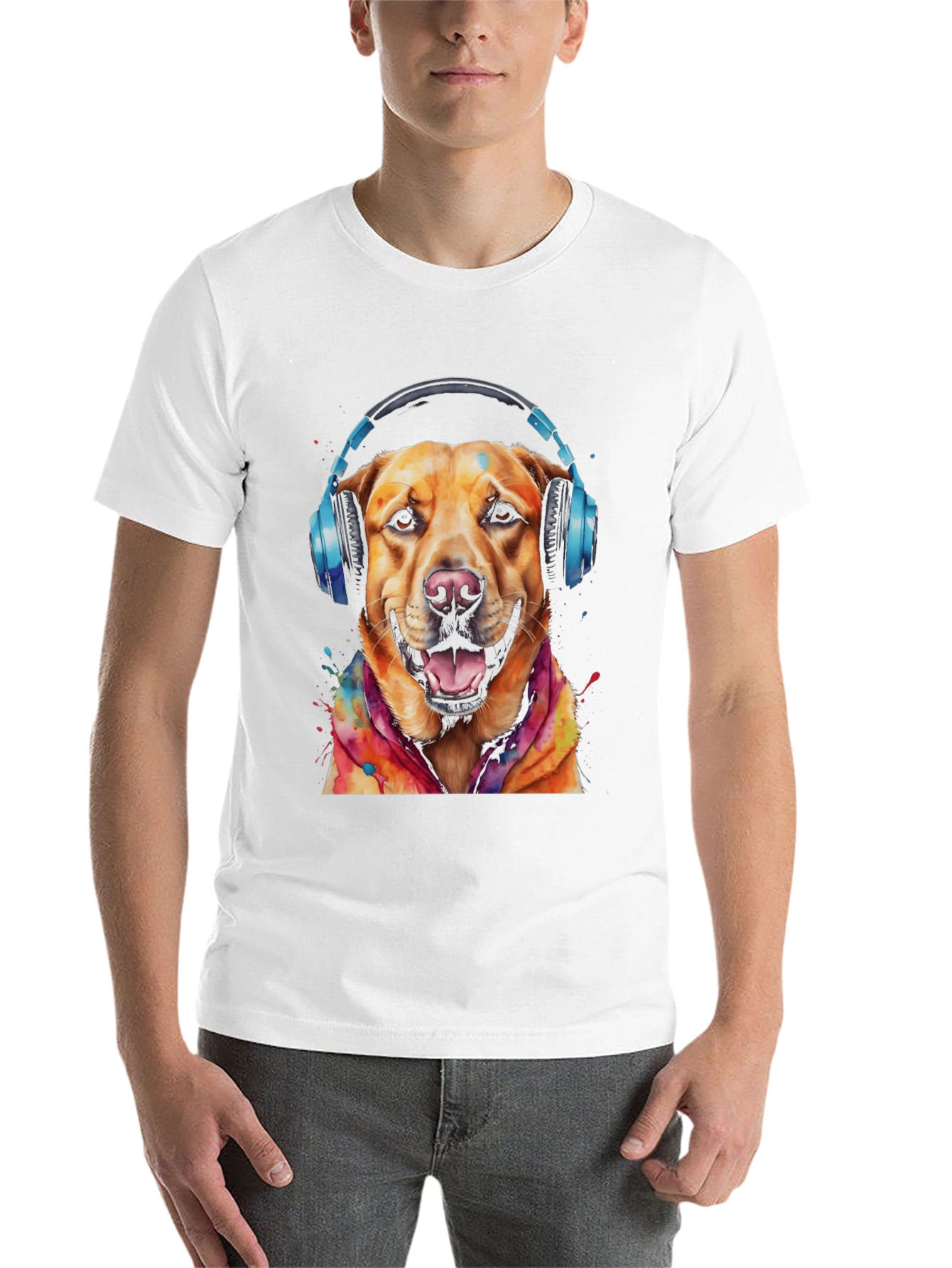 Black Dog with Headphones Graphic Tee view 14