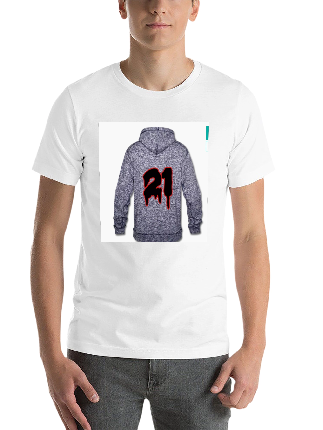 Black T-Shirt with '21' Hoodie Graphic - 14