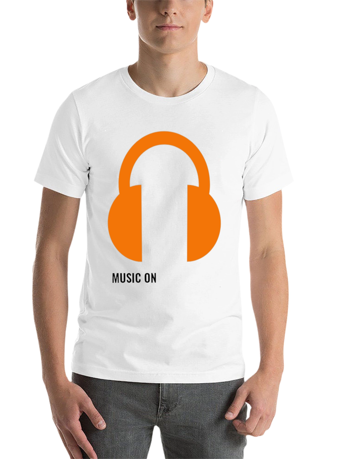 Black Music On T-Shirt: Orange Headphones Graphic Tee view 14