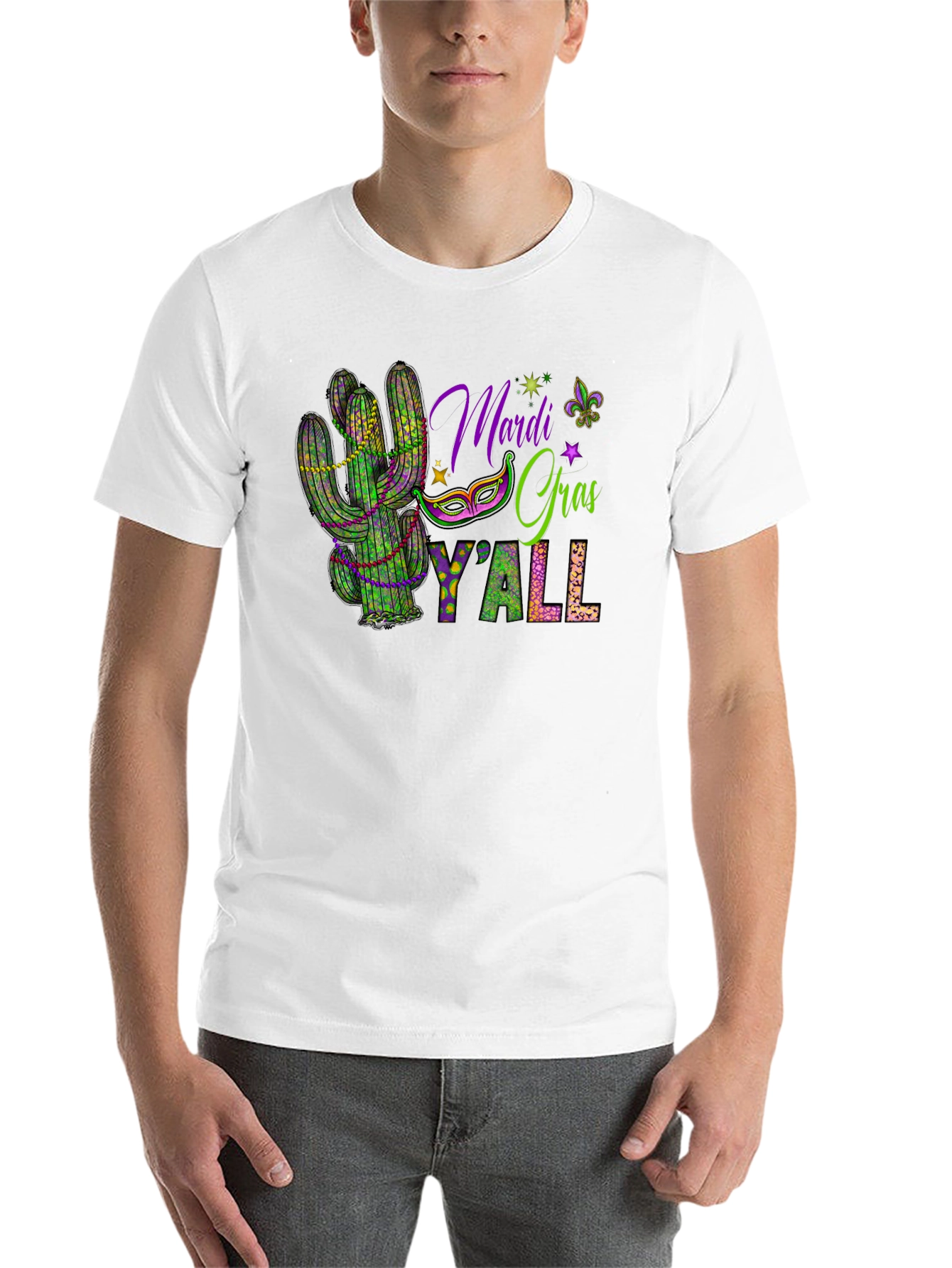 Black Mardi Gras Y'all Cactus T-Shirt view 14