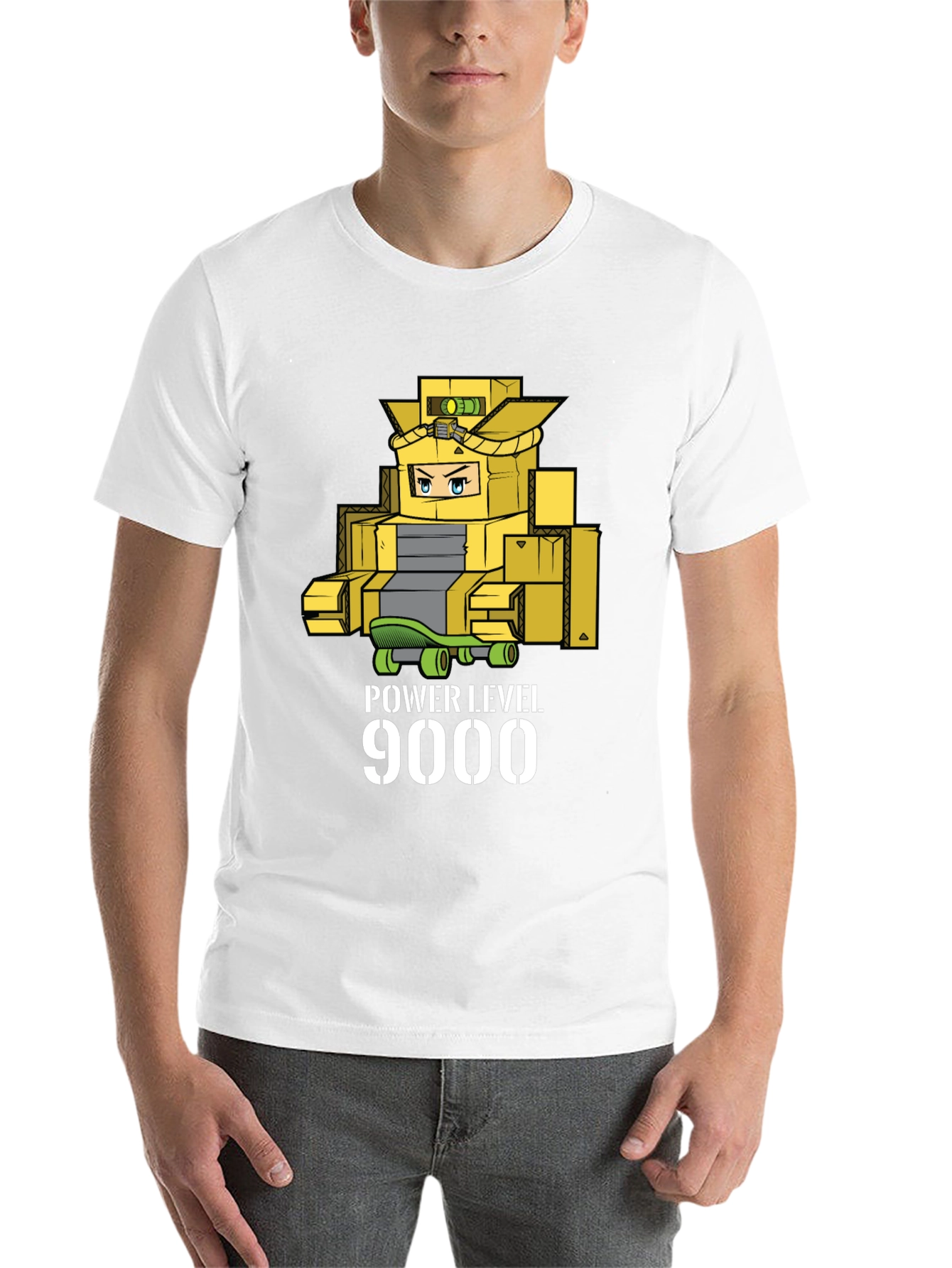 Black Power Level 9000 Cardboard Robot T-Shirt view 14