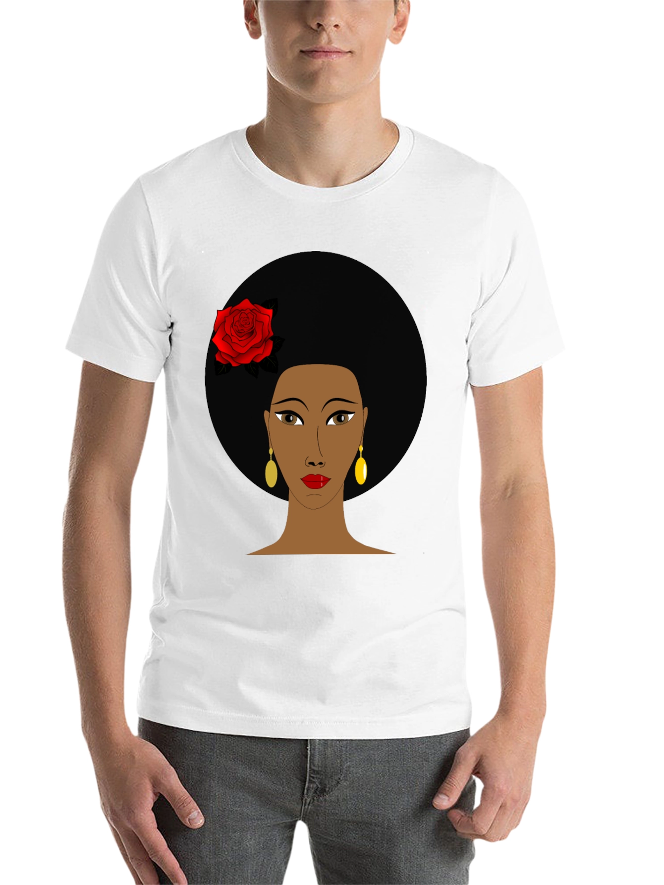 Black Afro Woman Rose Graphic Tee - Stylish Black T-Shirt view 14