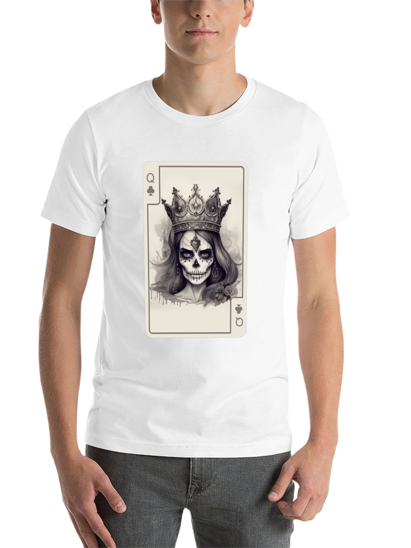Queen of Spades Card Graphic Tee - Skull Crown - 14