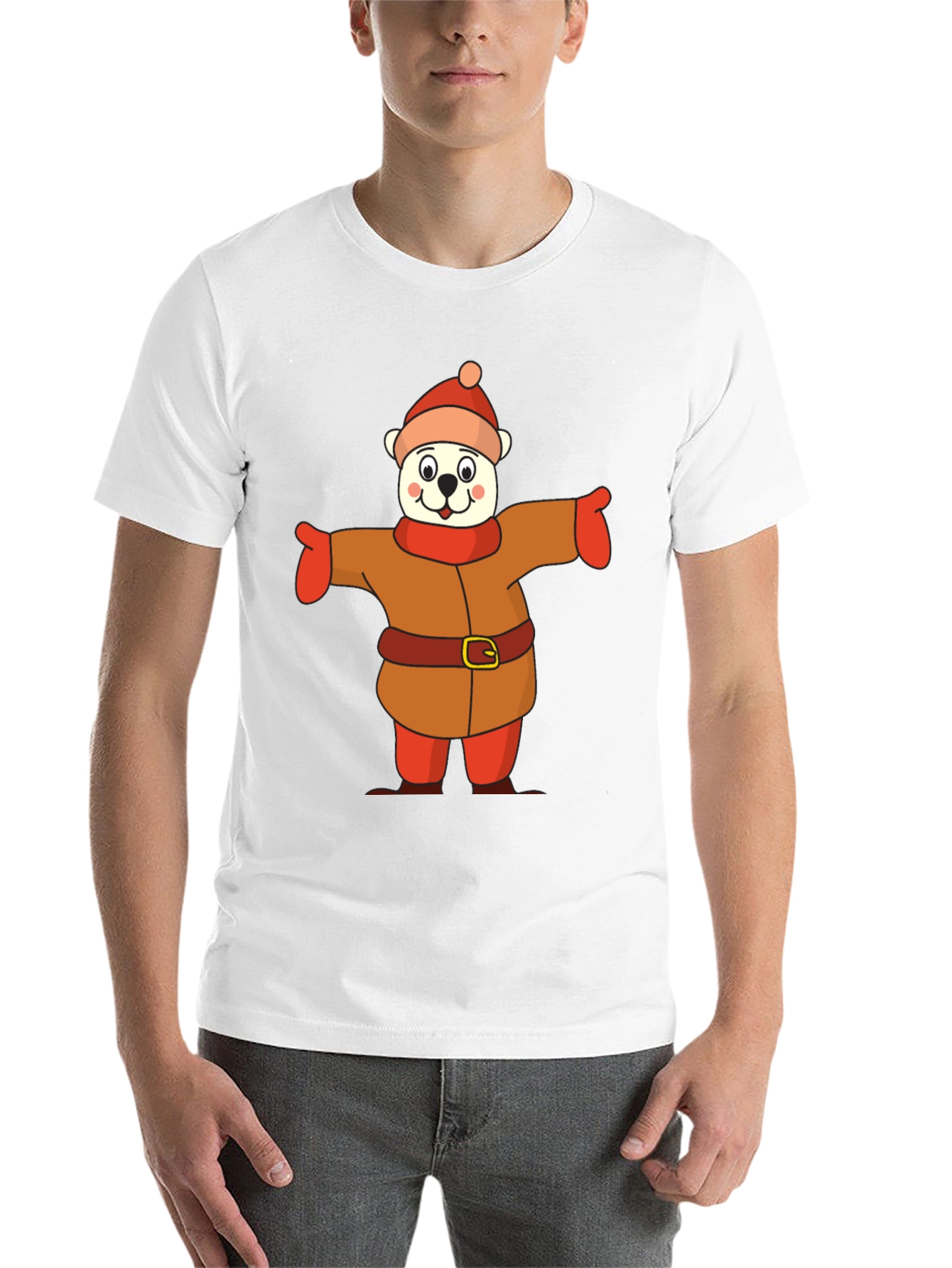Black Cartoon Bear in Winter Outfit T-Shirt view 14
