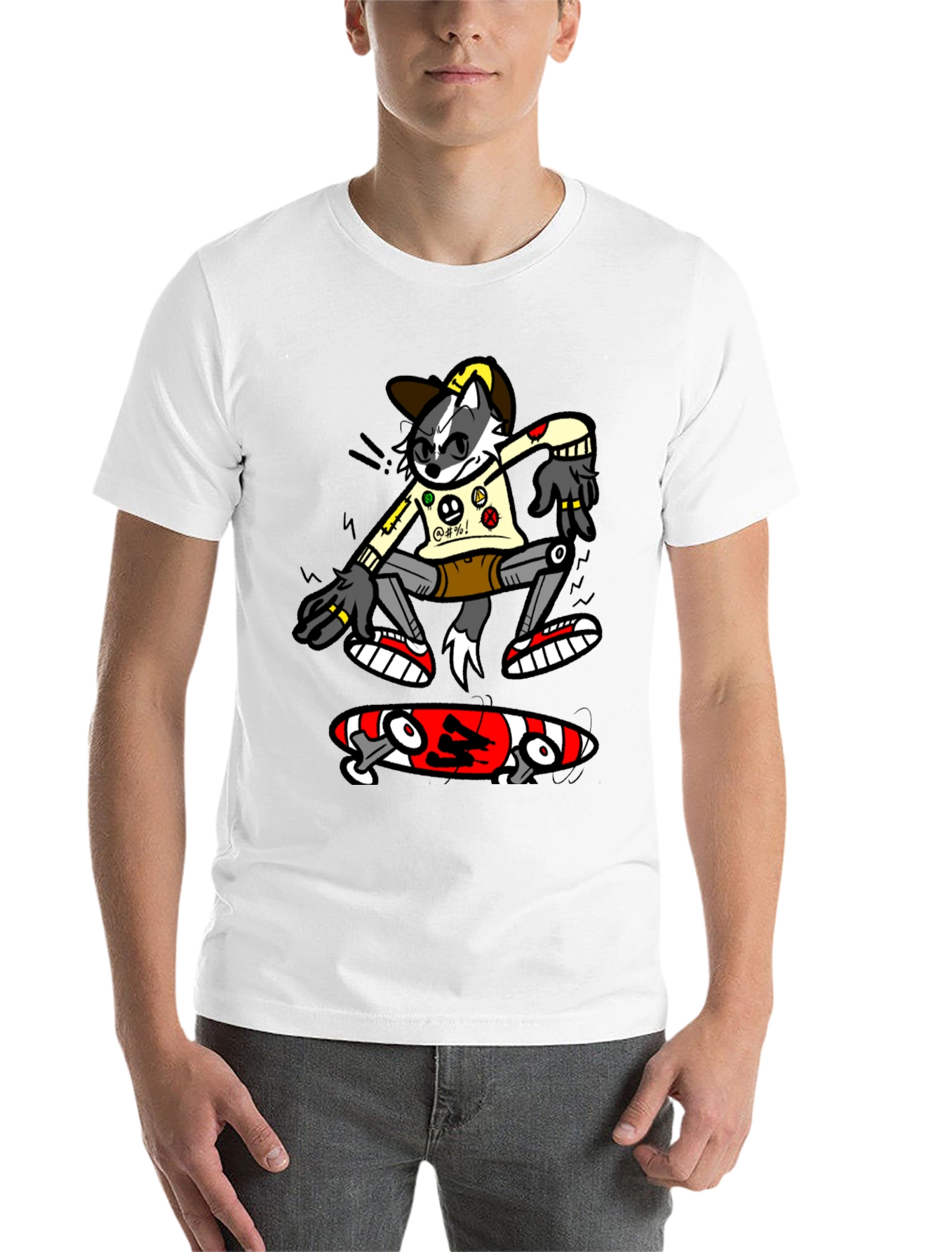 Black Cool Cartoon Skater Graphic Tee - Black Cotton T-Shirt view 14