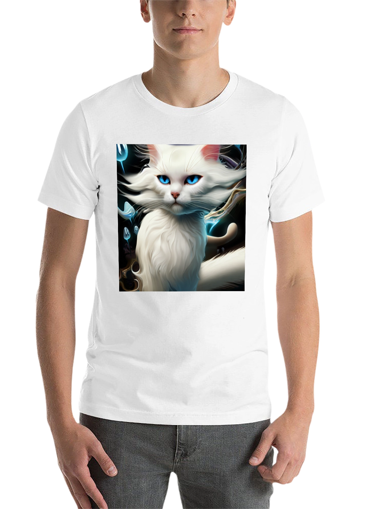 Black Cat Art Graphic Tee - Black Cotton Blend view 14