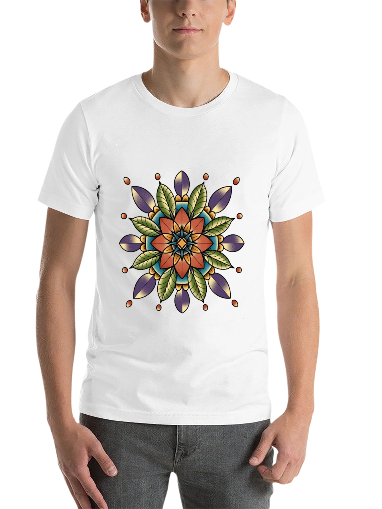 Black Geometric Mandala Print Black T-Shirt view 14