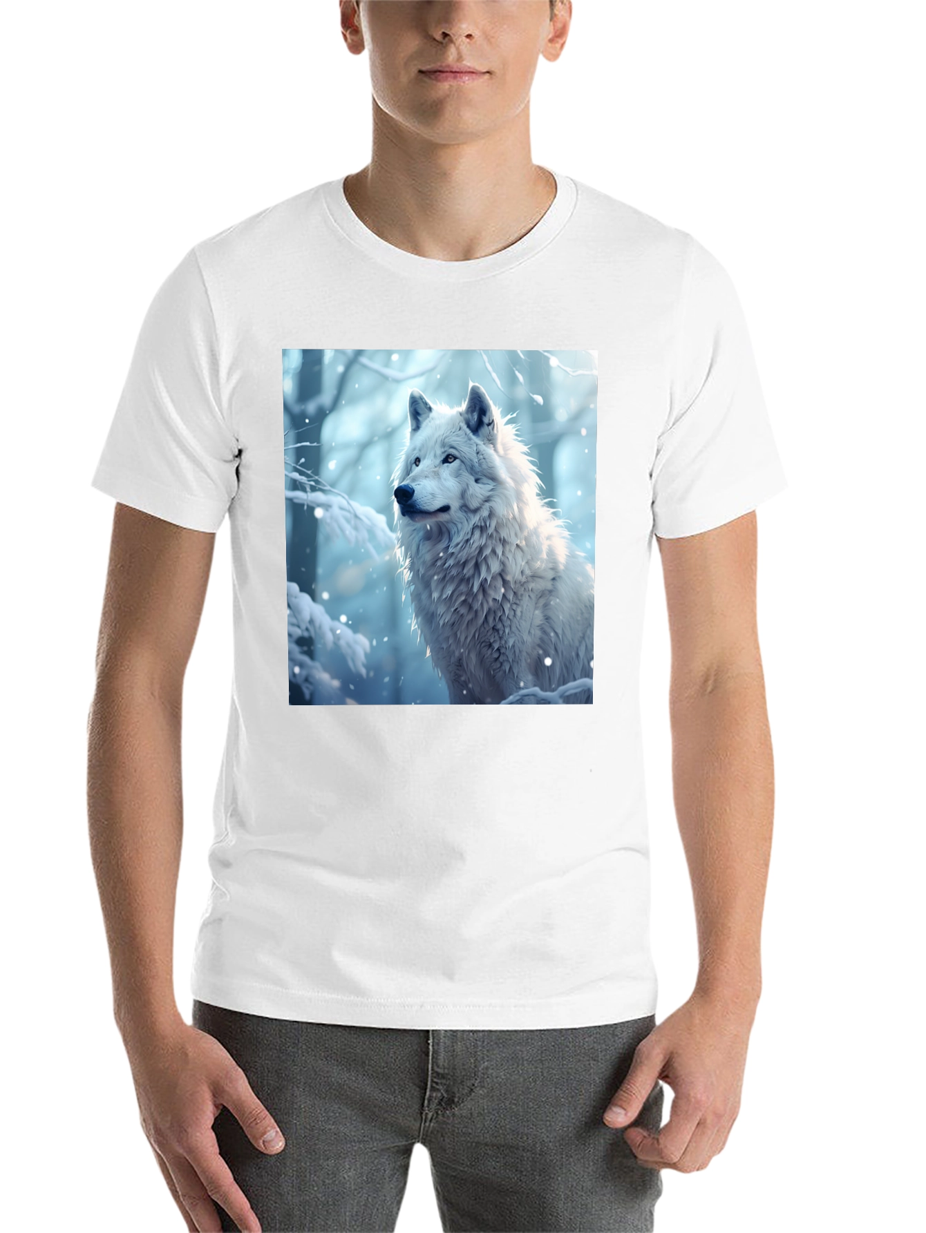Black Wolf Graphic Tee - Winter Scene Black T-Shirt view 14
