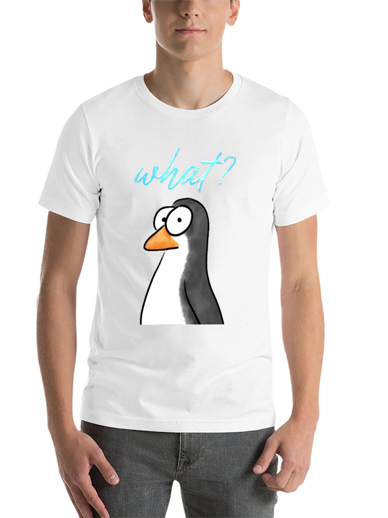 Black Funny Penguin What? Graphic T-Shirt view 14
