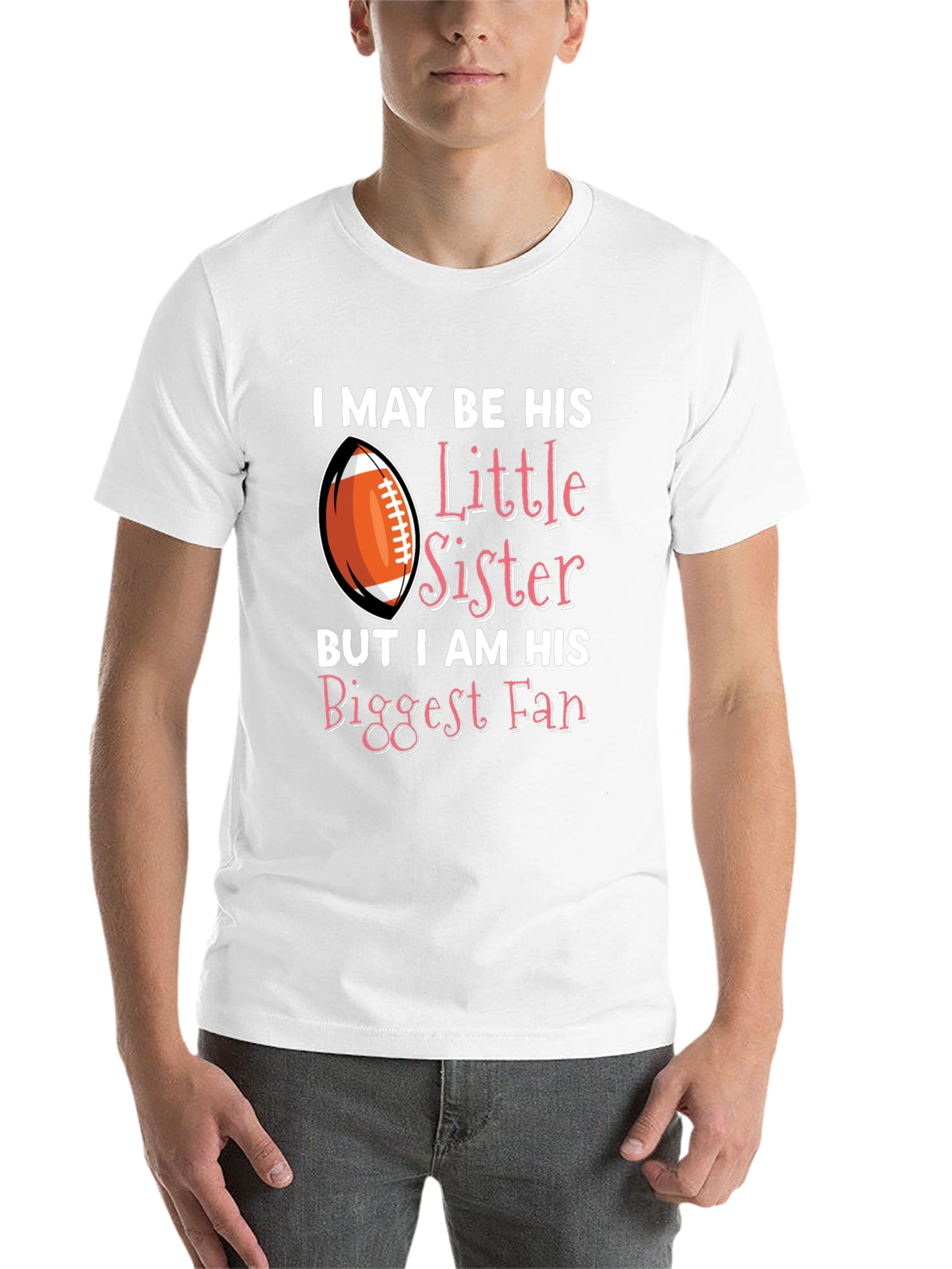 Black Little Sister Biggest Fan Football T-Shirt view 14