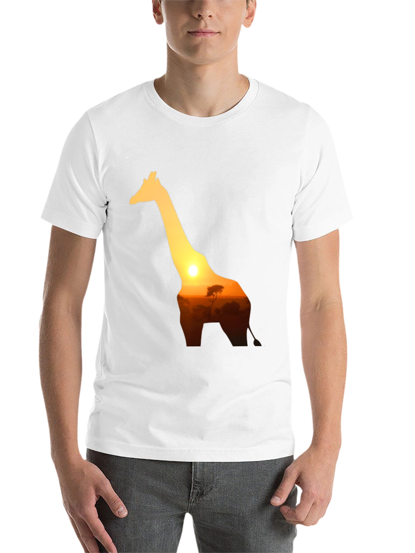 Black Giraffe Sunset Graphic Tee - Black Cotton T-Shirt view 14