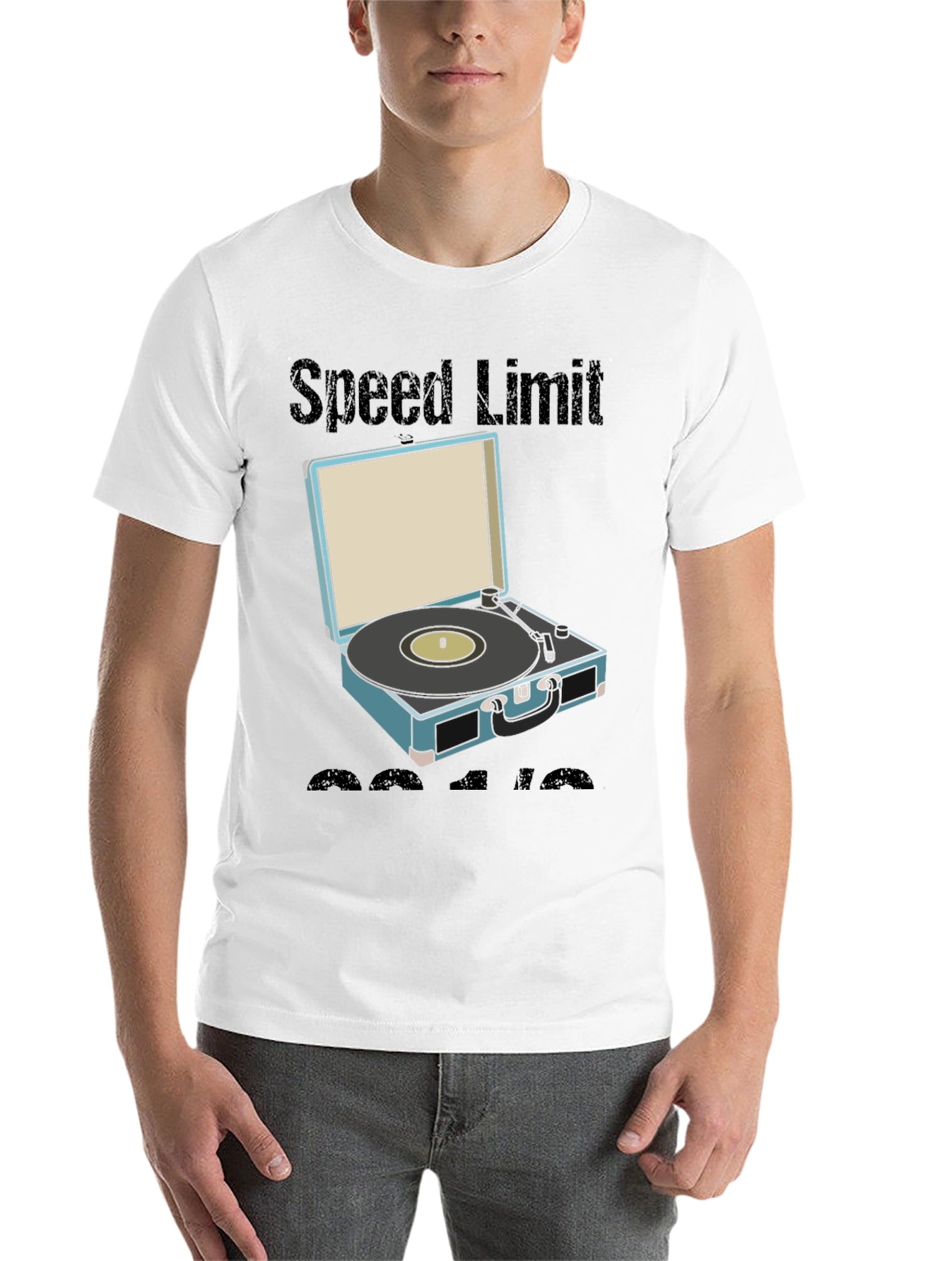 Black Retro Speed Limit Vinyl Record Player T-Shirt view 14
