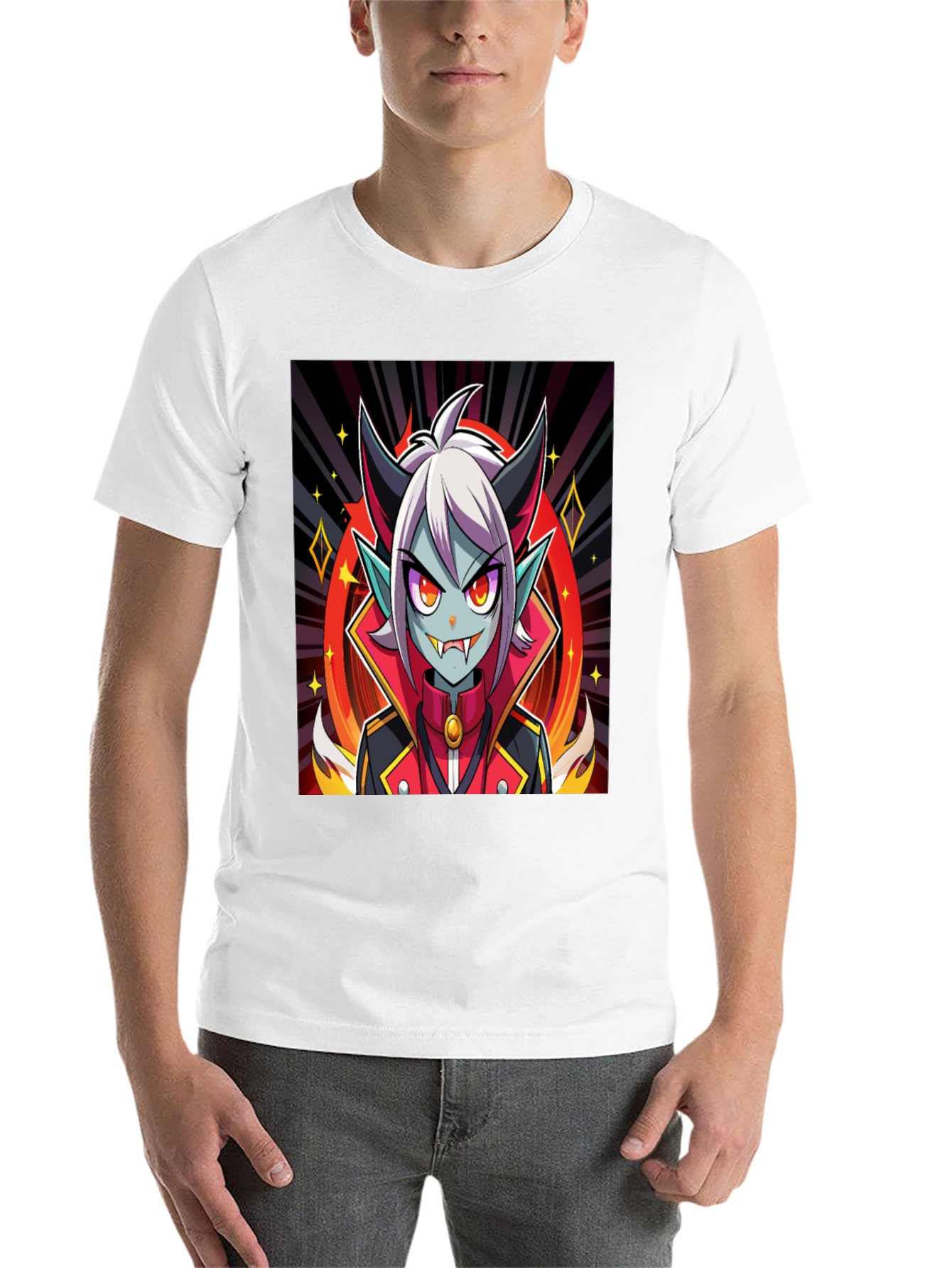 Black Anime Vampire Graphic Tee - Black Cotton Shirt view 14