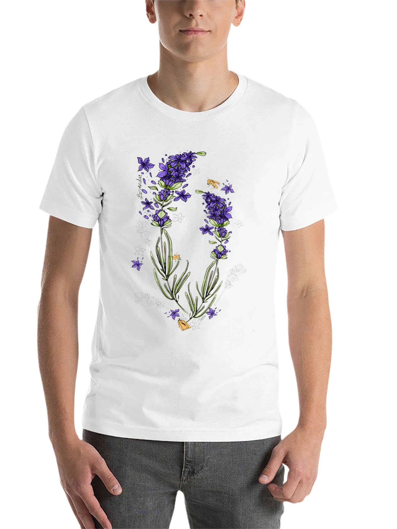 Black Lavender Print Black T-Shirt - Stylish & Unique view 14