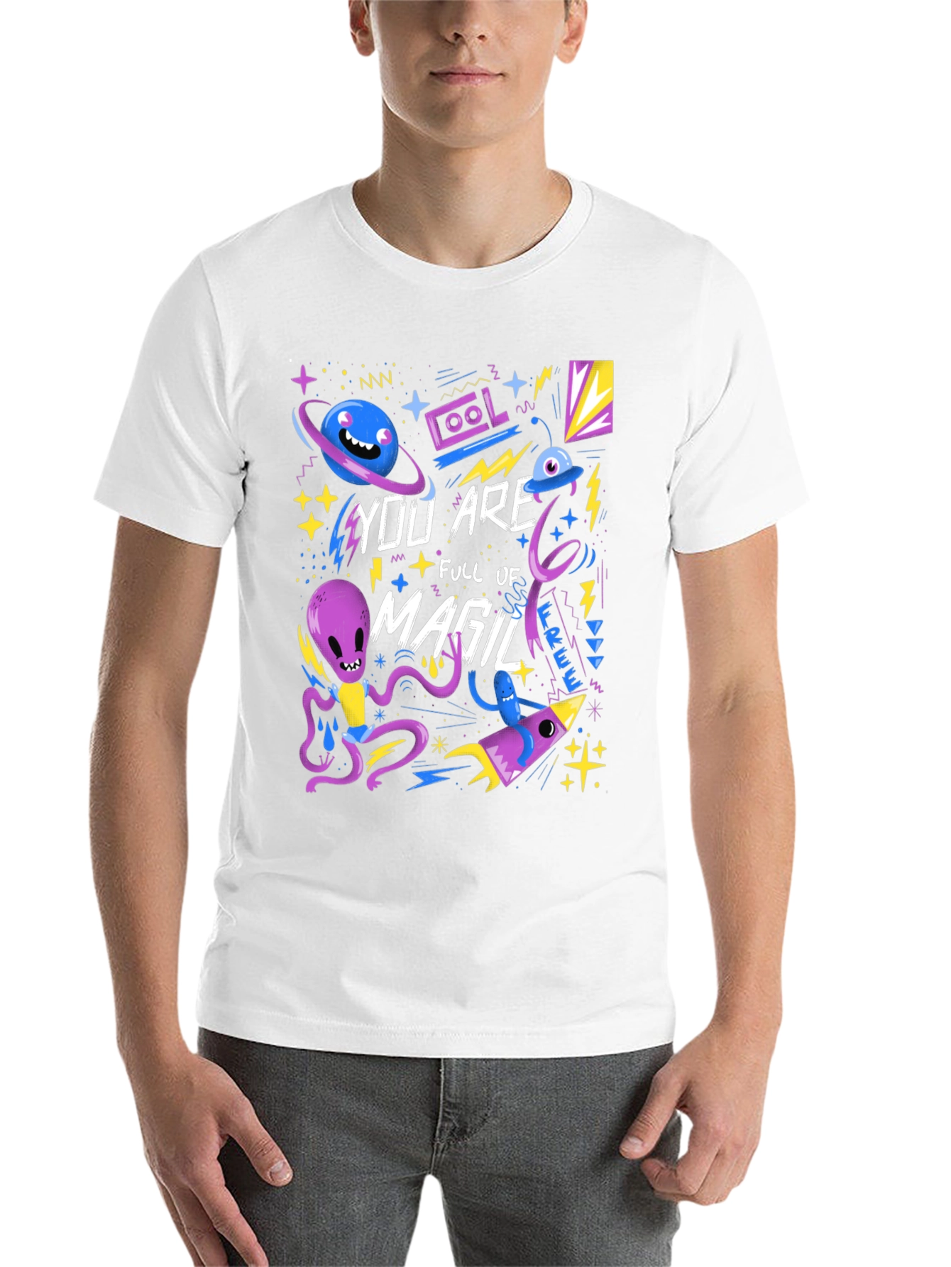Black Space Magic Graphic T-Shirt - Cool Alien Design view 14
