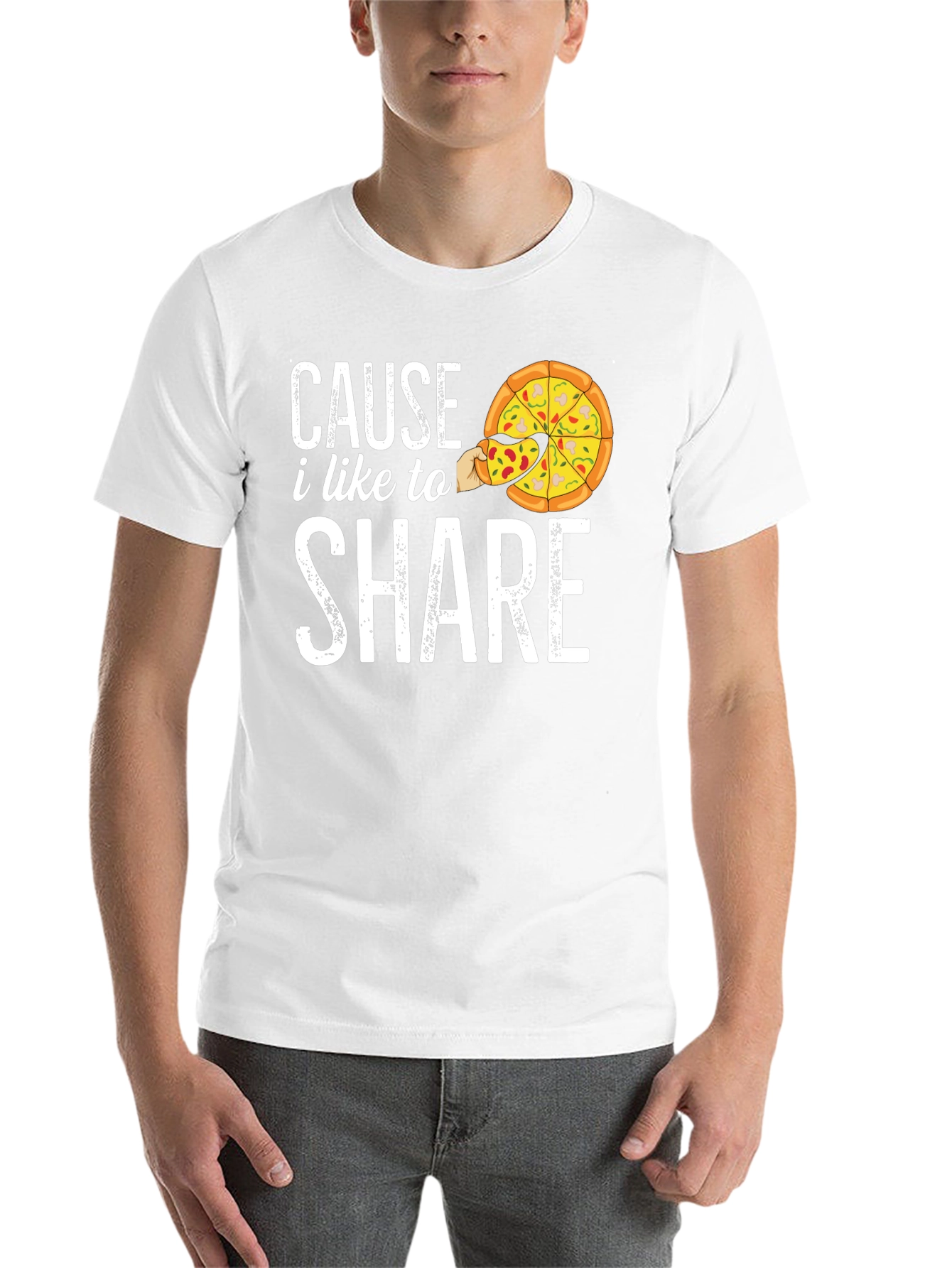 Black Cause I Like to Share Pizza Graphic T-Shirt view 14