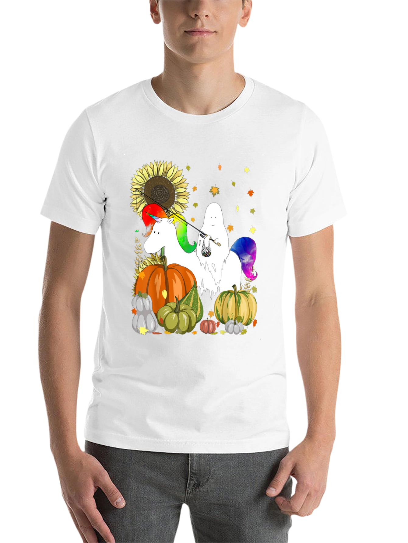 Black Unicorn Ghost Pumpkin Fall T-Shirt view 14