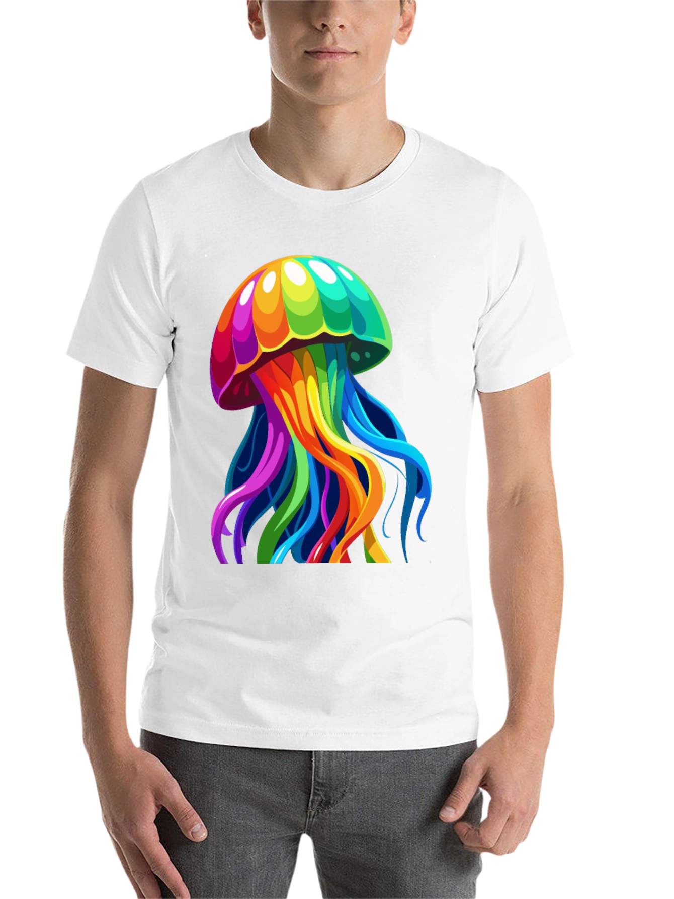 Black Rainbow Jellyfish Graphic Tee - Unique Black T-Shirt view 14
