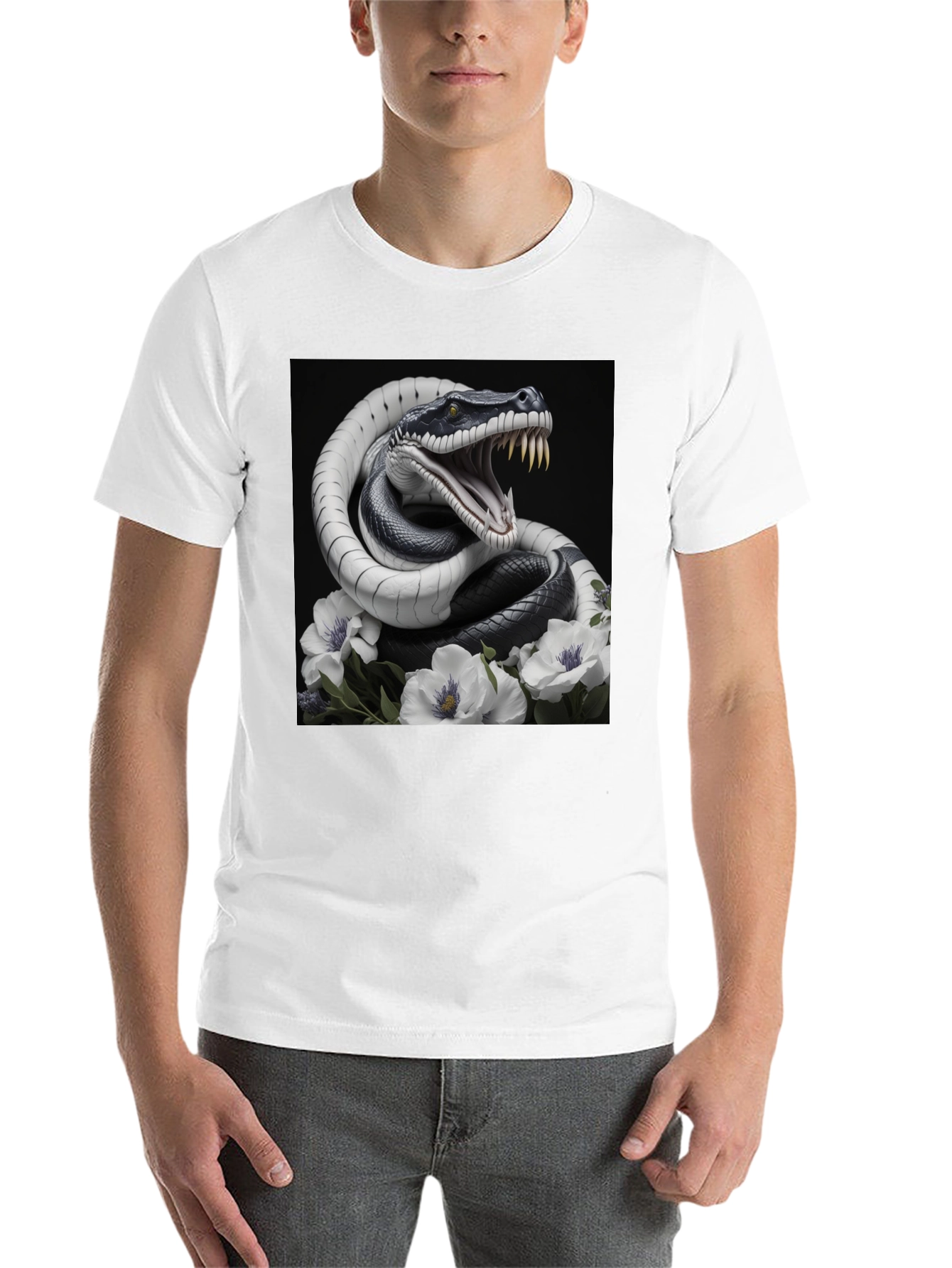 Black Snake & Floral Graphic Tee - Men's Black T-Shirt view 14