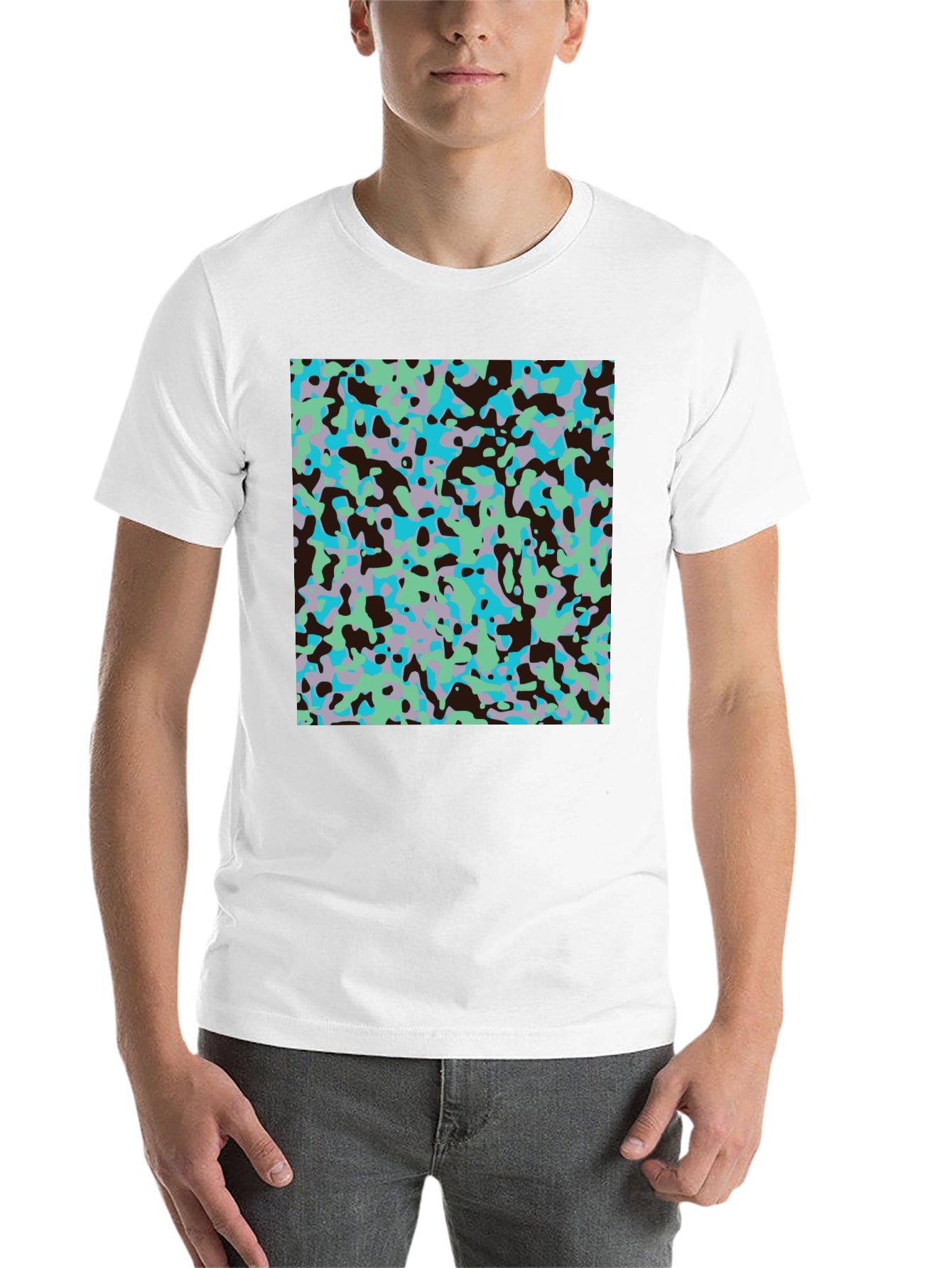 Black Abstract Camo Print Black T-Shirt view 14