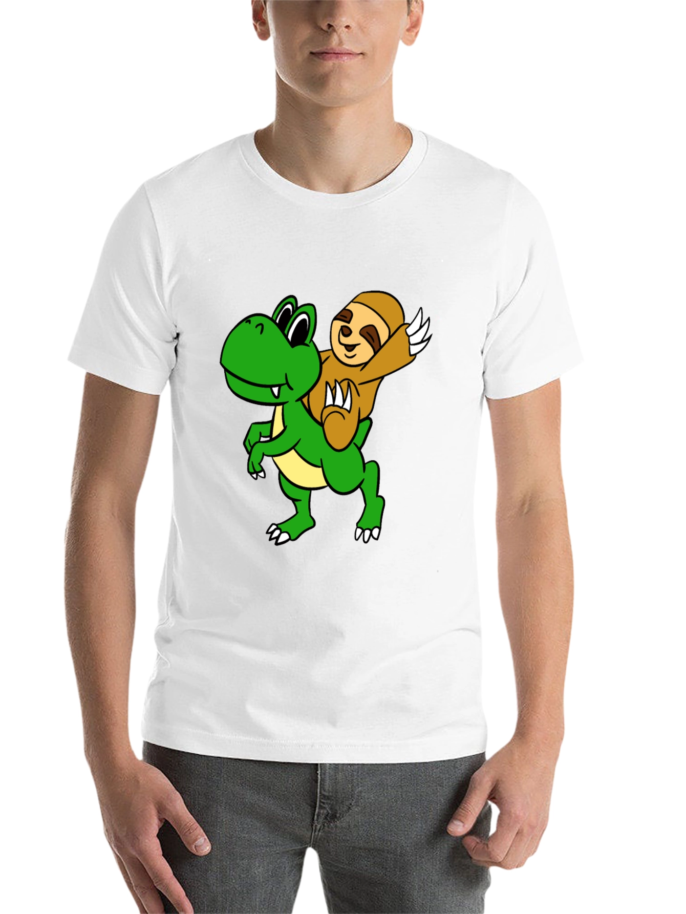 Black Sloth Riding Dinosaur Graphic Tee view 14
