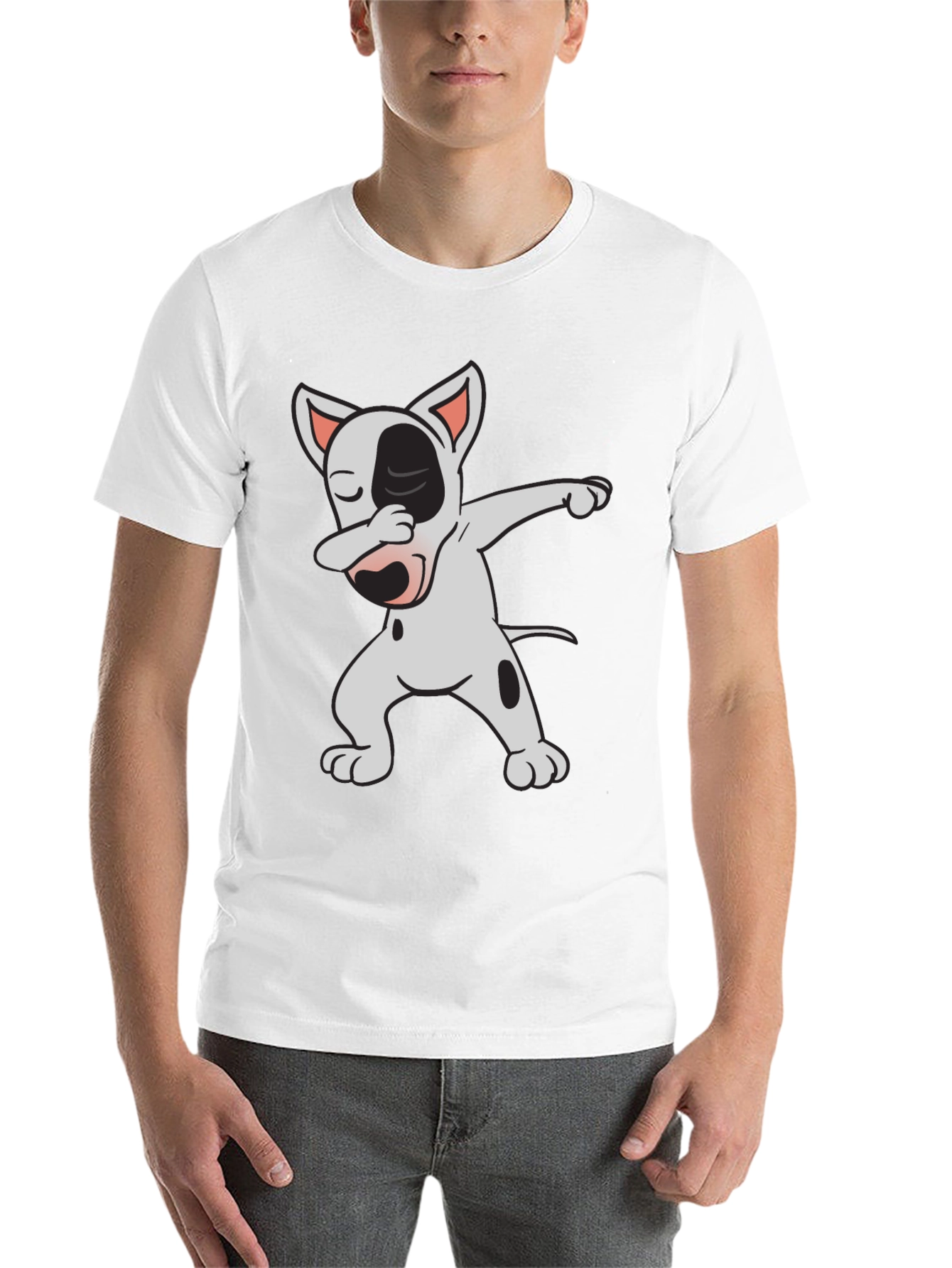 Black Dabbing Dog Graphic Tee - Cool Black Cotton T-Shirt view 14