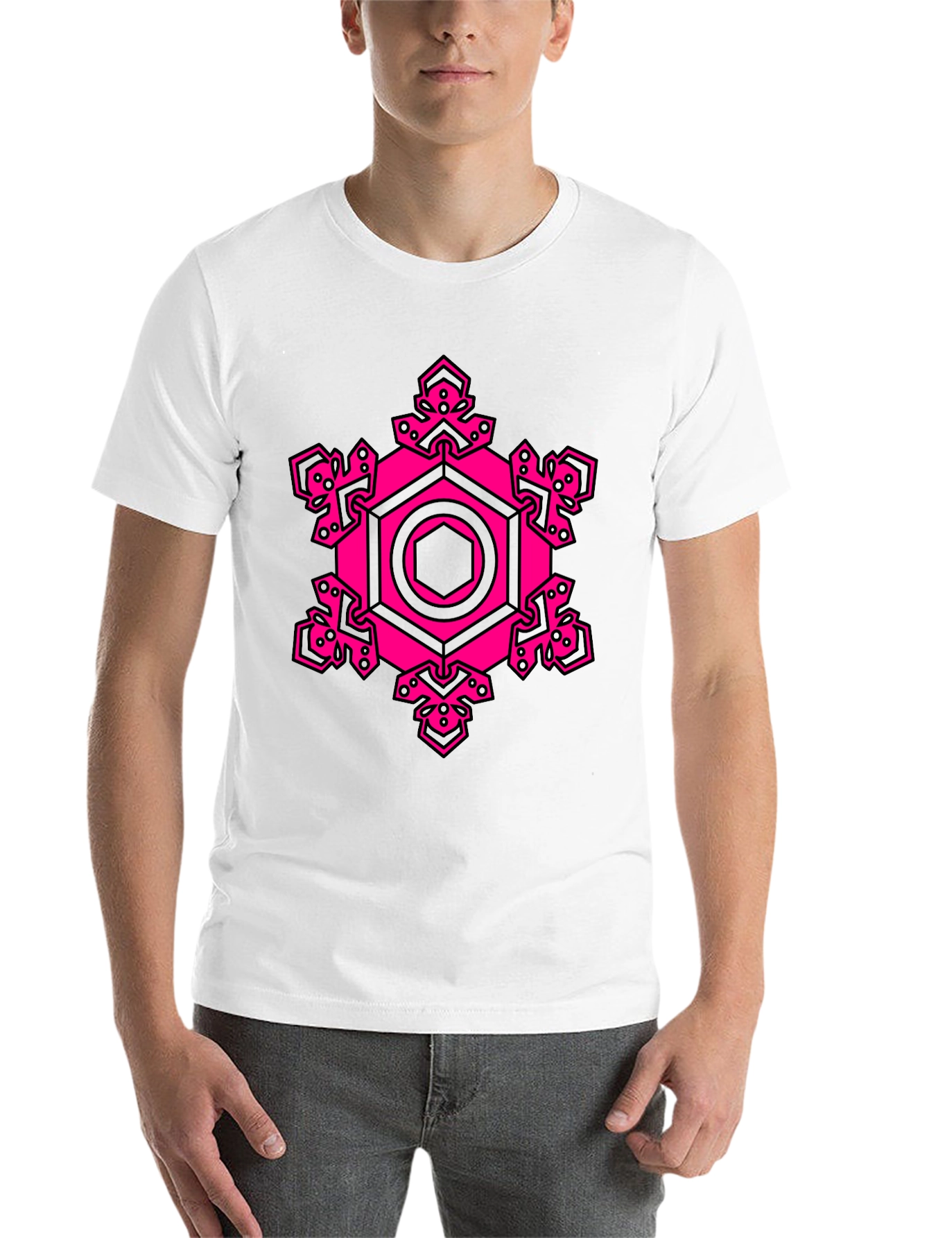 Black Geometric Pink Hexagon Graphic T-Shirt view 14