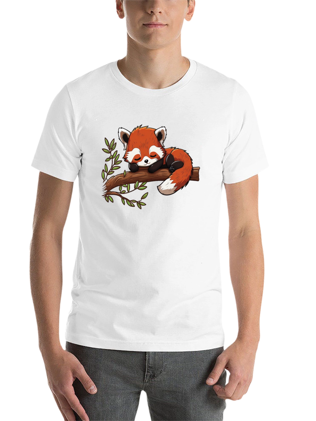 Black Cute Red Panda Napping on Branch Graphic Tee view 14