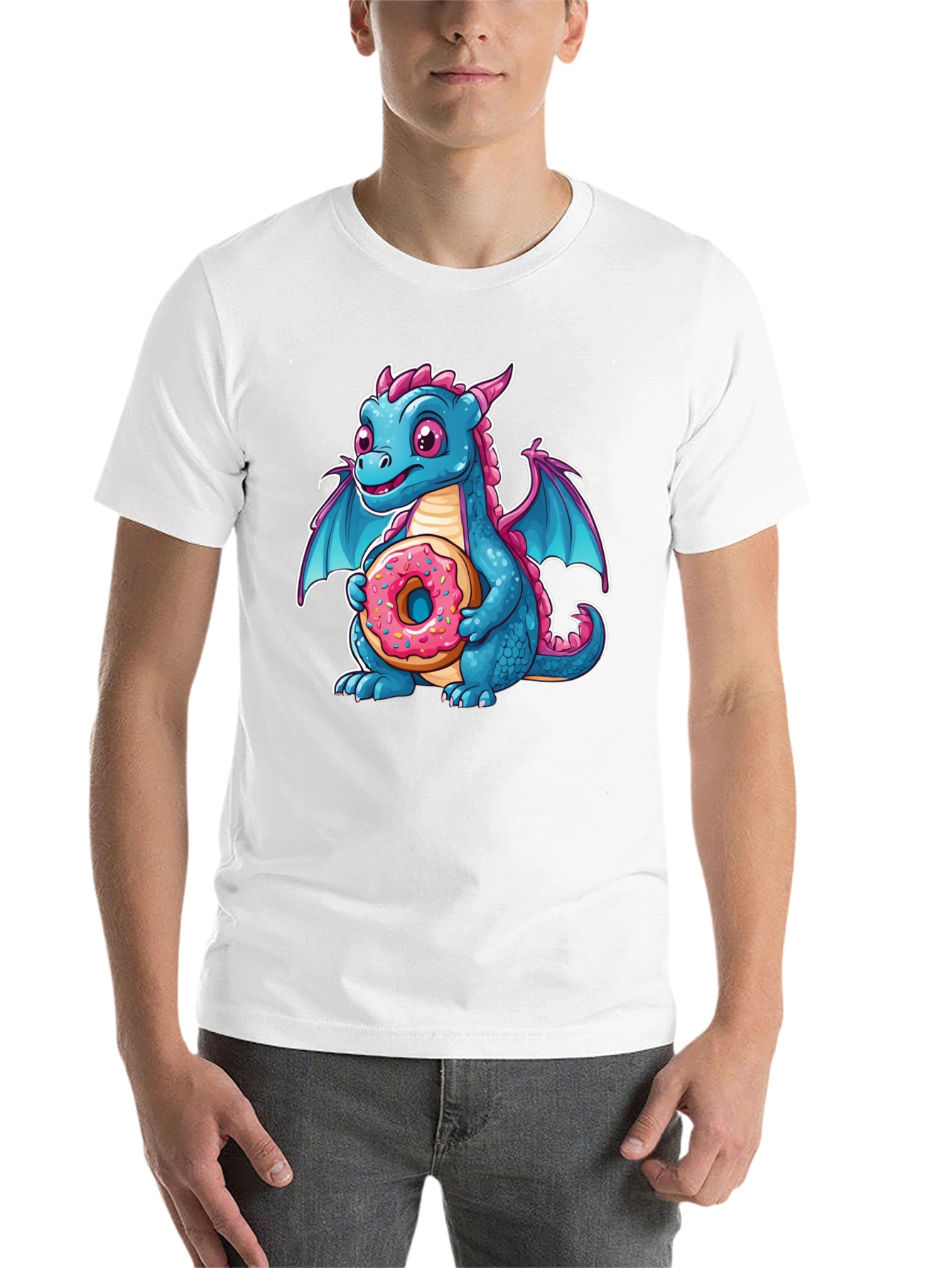 Black Cute Dragon Donut T-Shirt - Cartoon Graphic Tee view 14