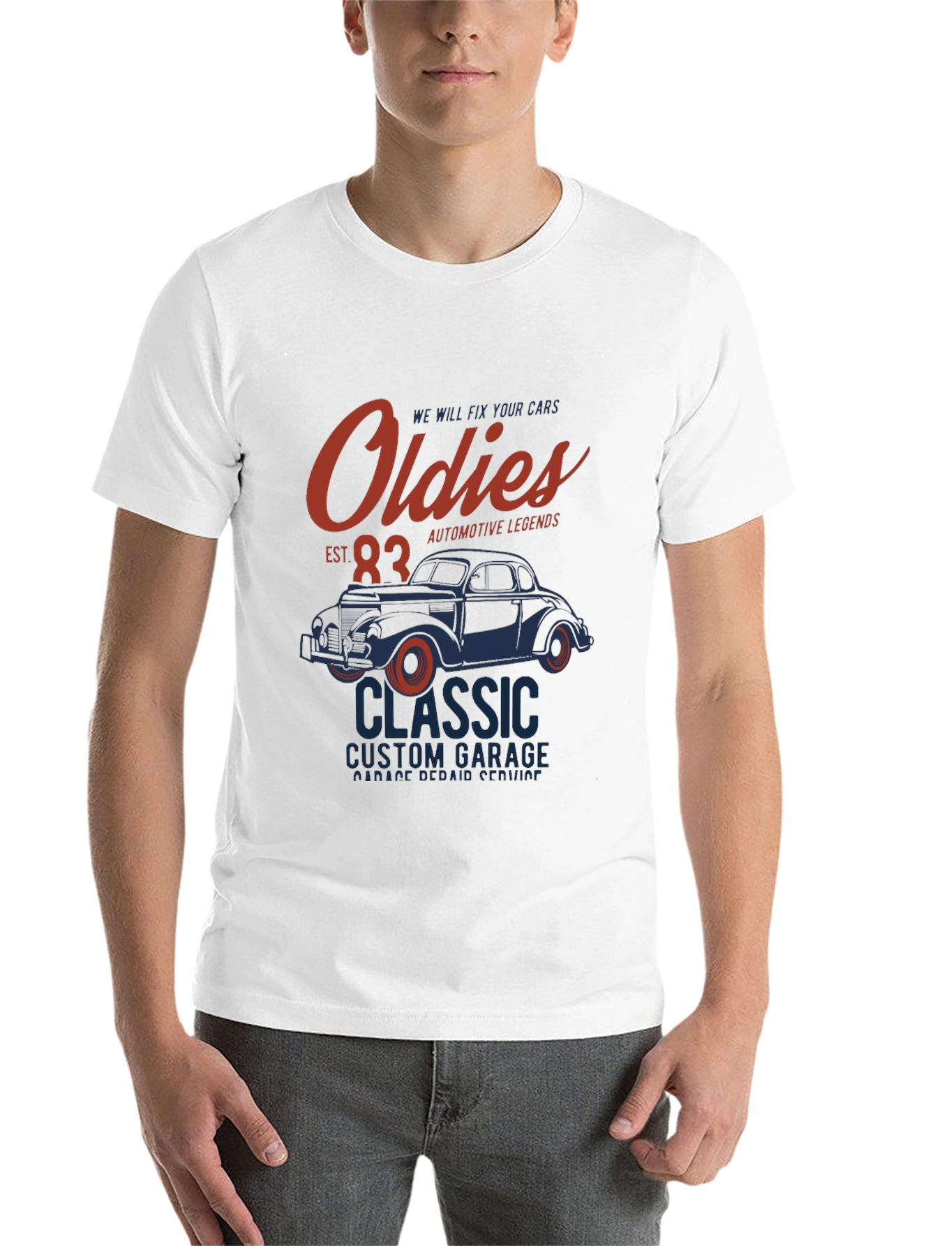 Black Oldies Classic Car Garage T-Shirt view 14