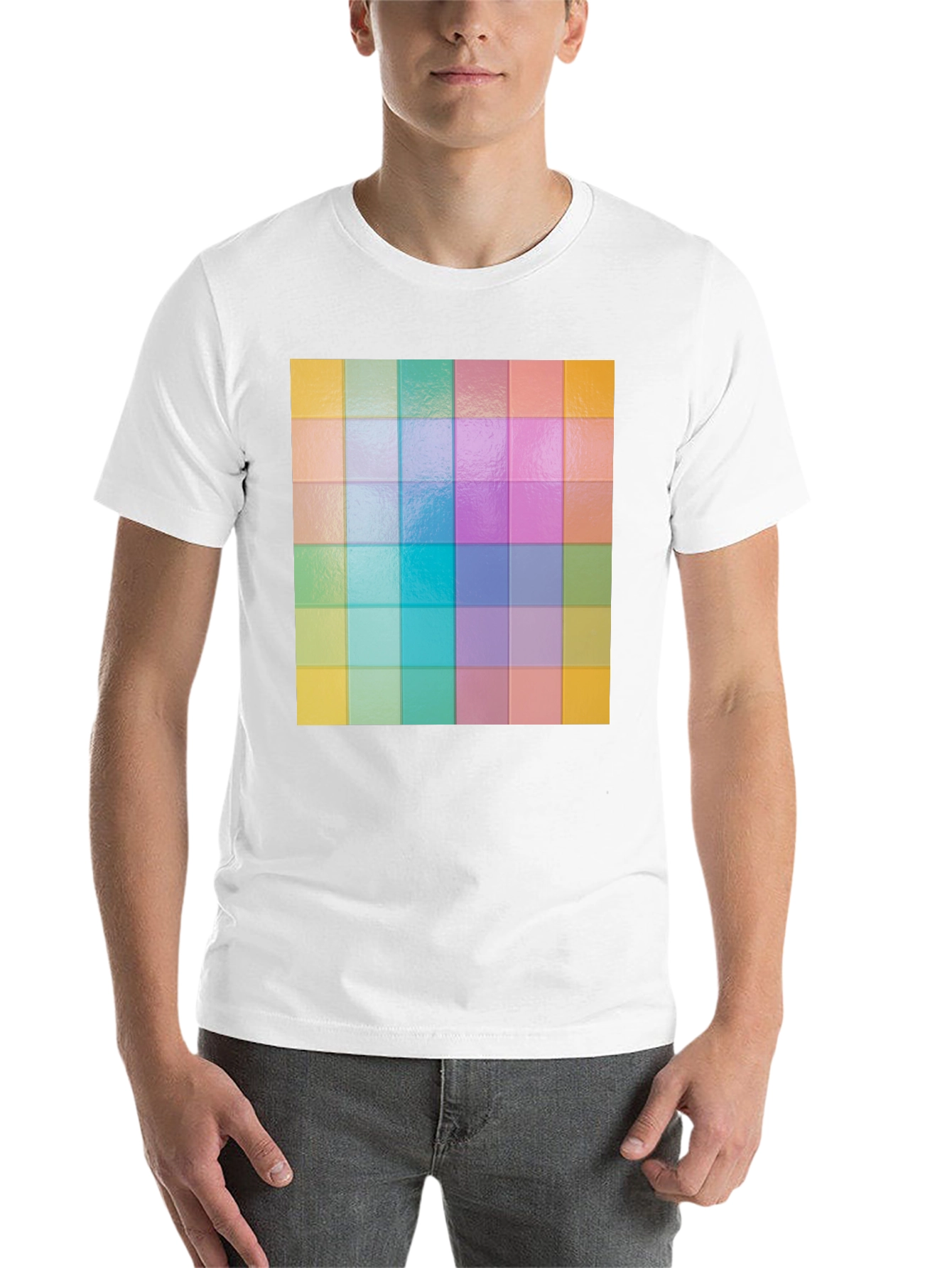 Black Colorful Grid Pattern Graphic Tee - Stylish Casual Wear view 14