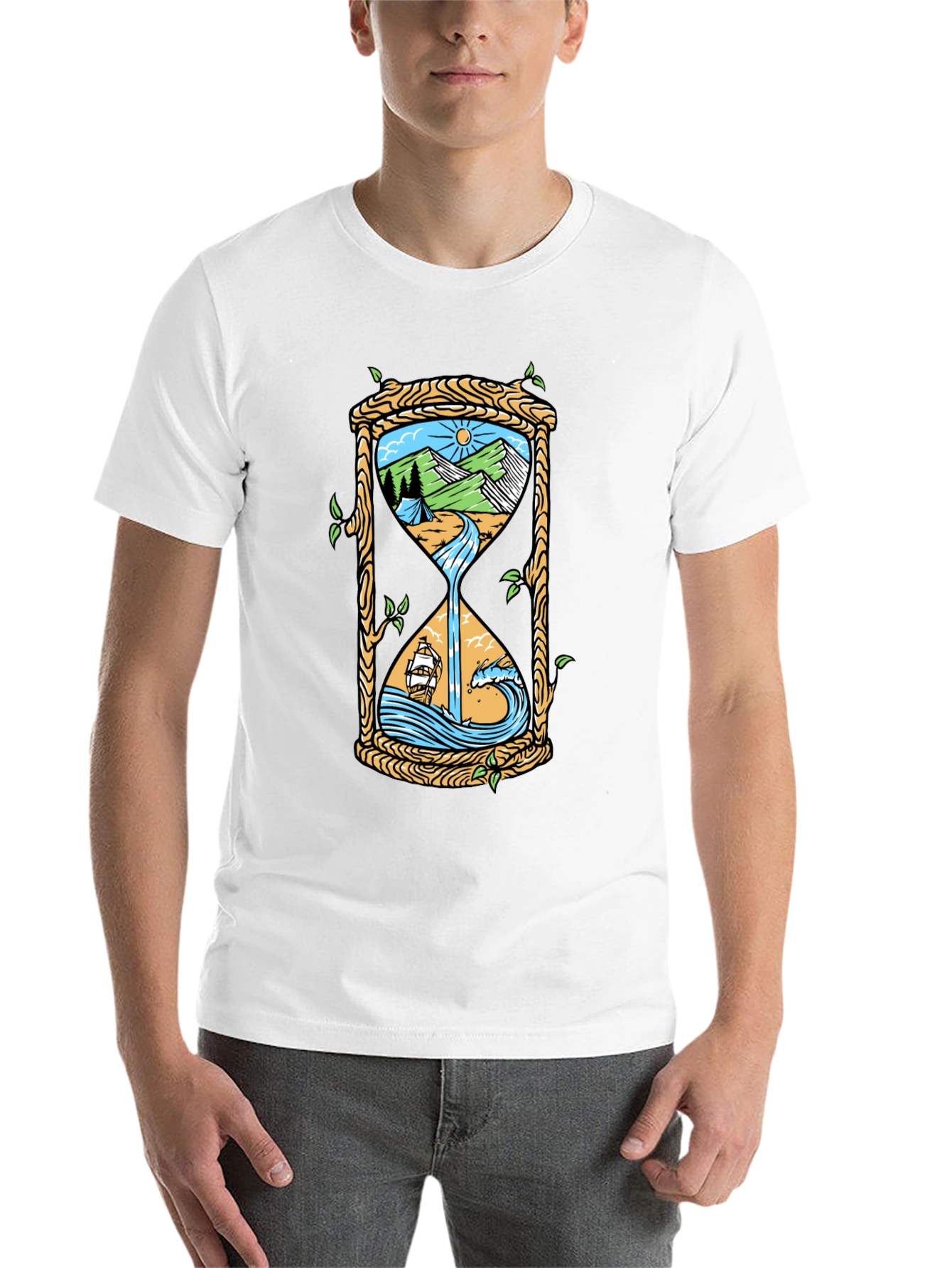 Black Nature Hourglass Graphic Tee - Unique Time Design Shirt view 14