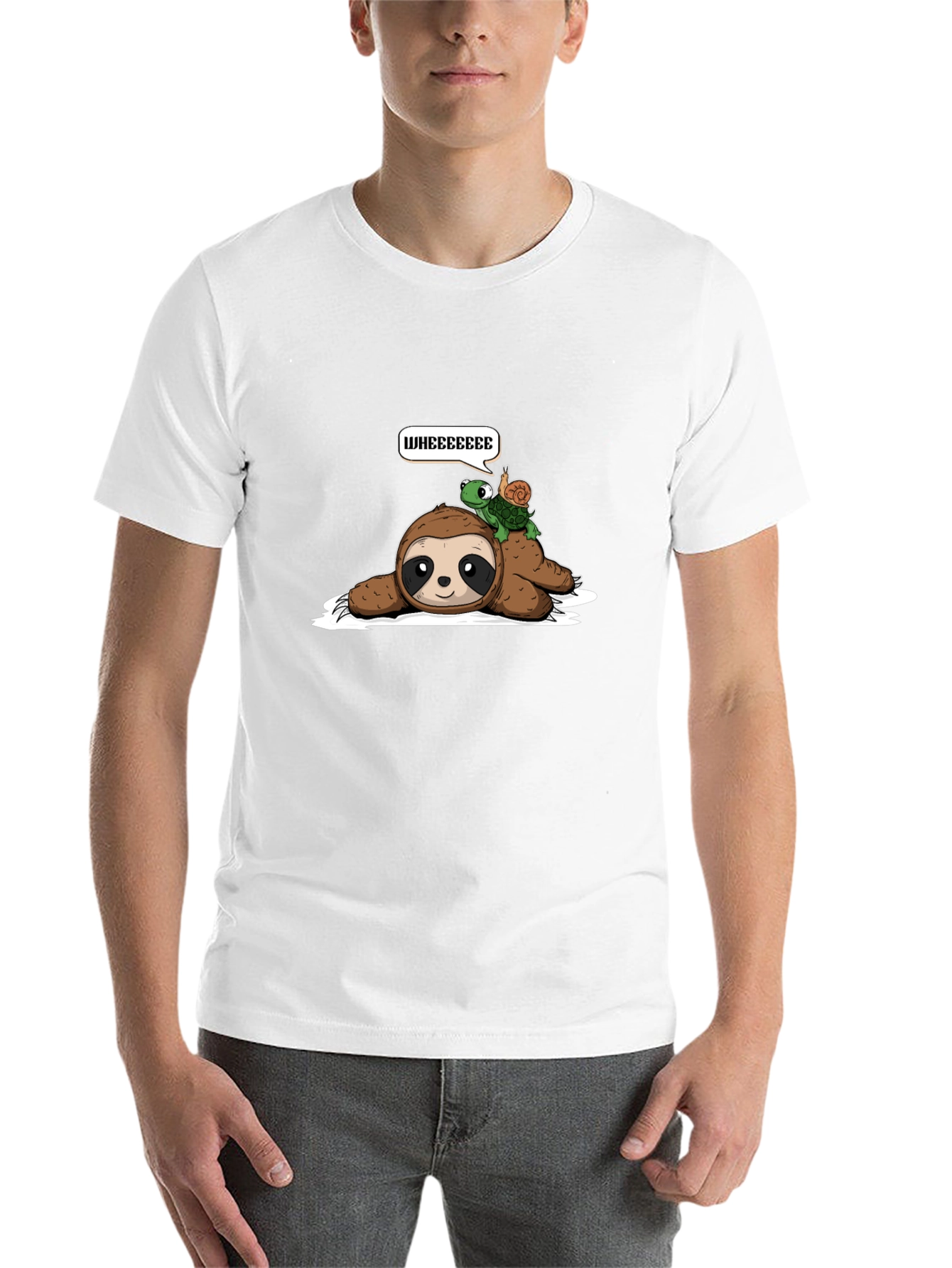 Black Sloth, Turtle, Snail 'Wheee' Graphic T-Shirt view 14