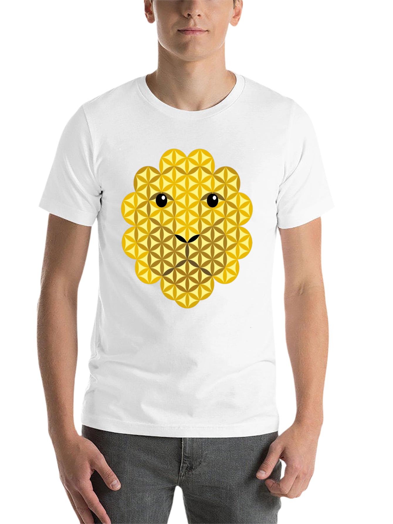 Black Geometric Flower of Life Lion Face Black T-Shirt view 14