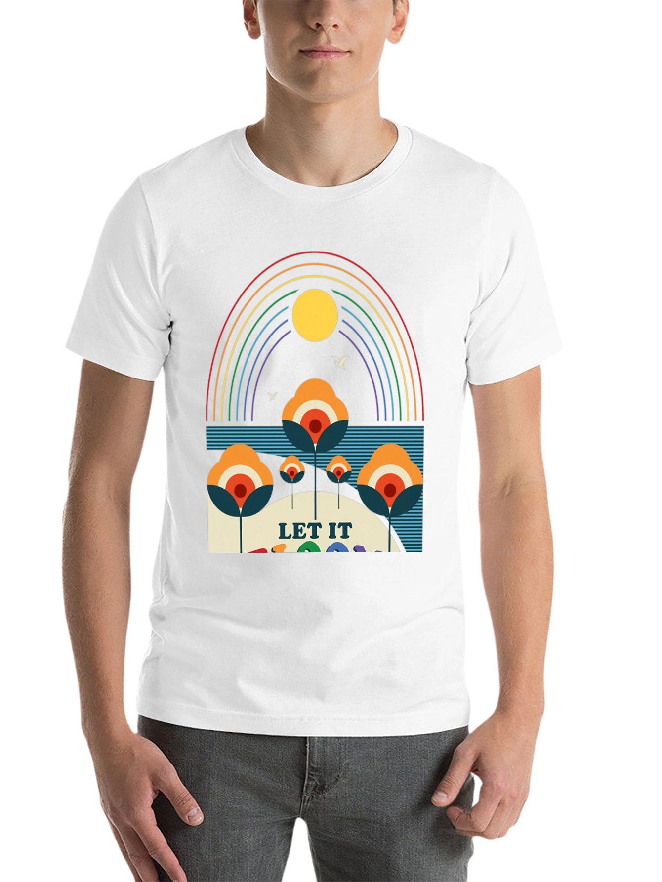 Black Retro "Let It Be" Rainbow Graphic Tee view 14