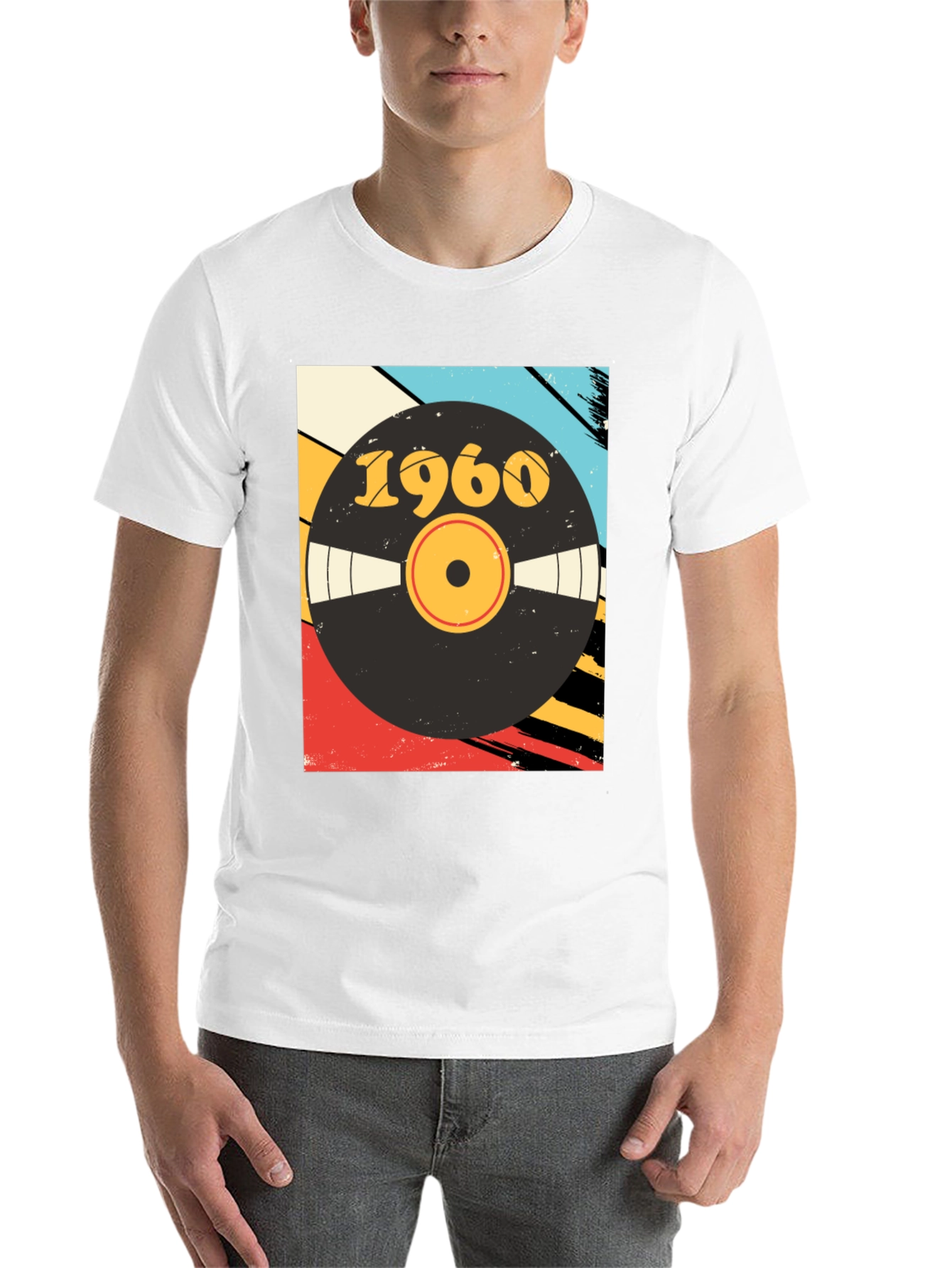 Black Retro 1960 Vinyl Record Graphic T-Shirt view 14