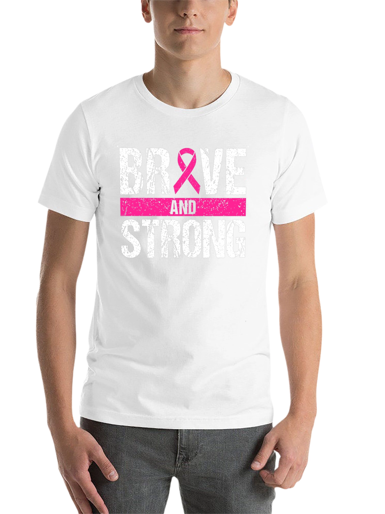 Black Brave and Strong Breast Cancer Awareness Tee view 14